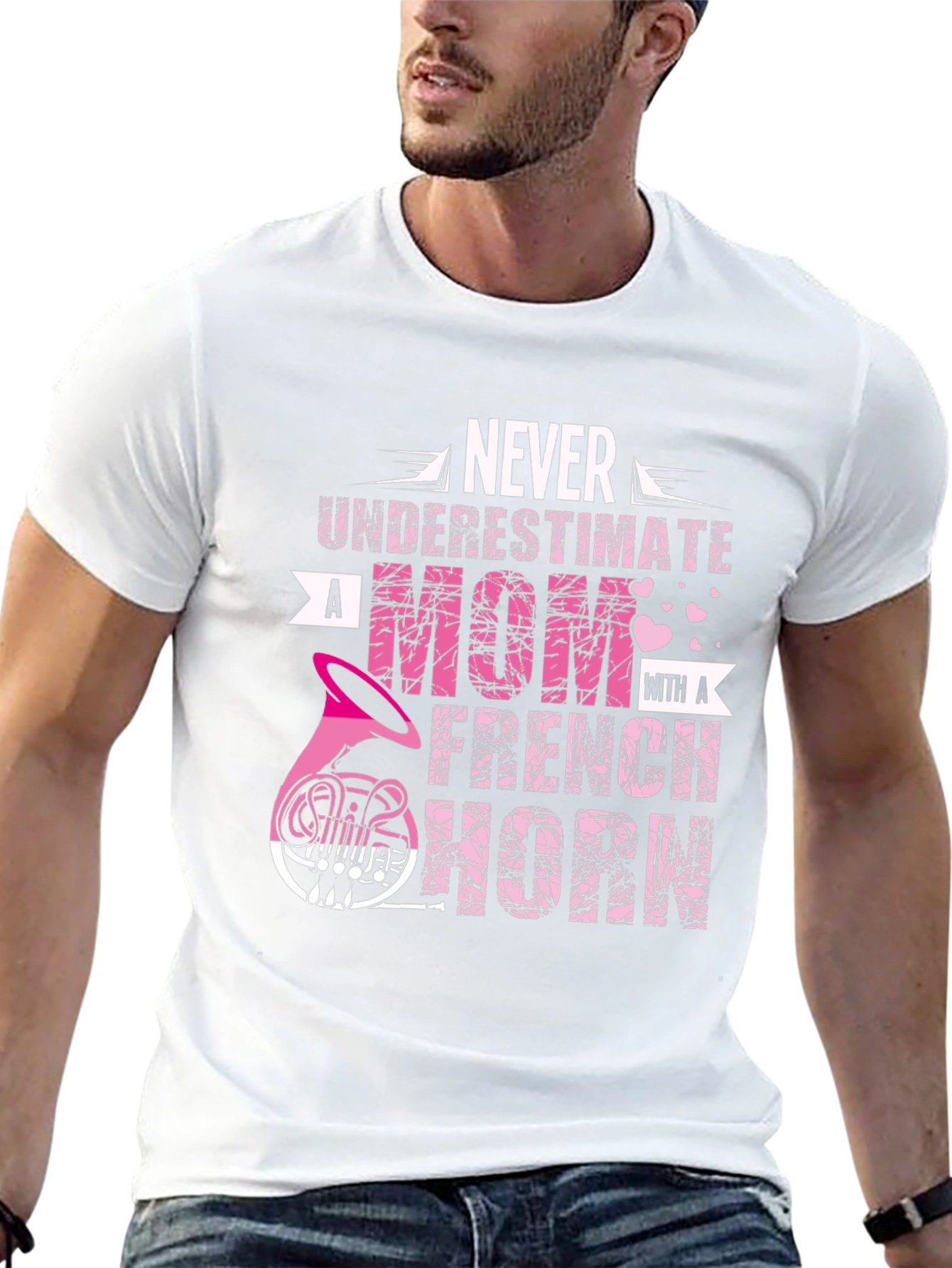 Never Underestimate Mom French Horn Black T-Shirt