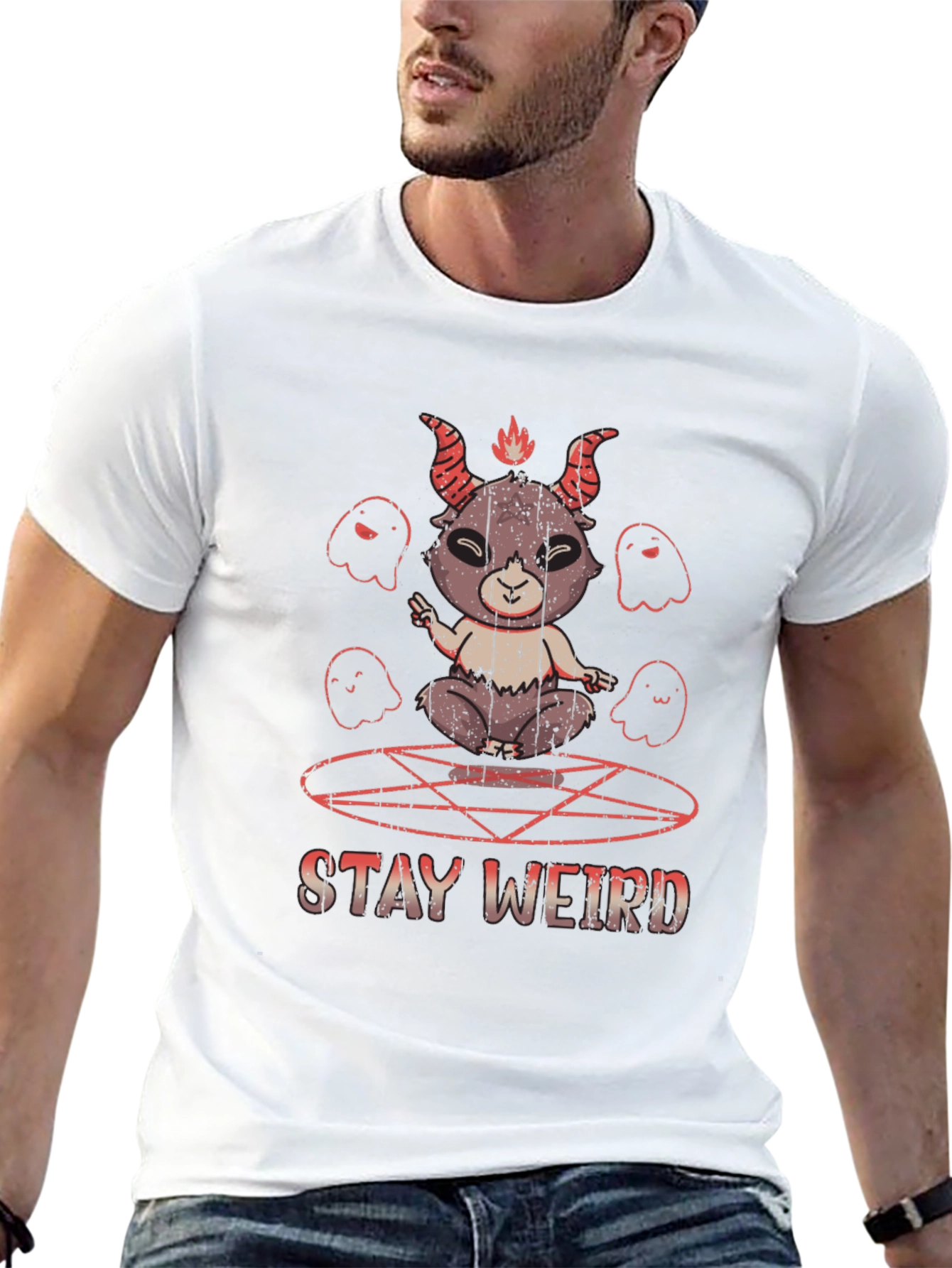 Stay Weird Graphic Tee - Baphomet Design