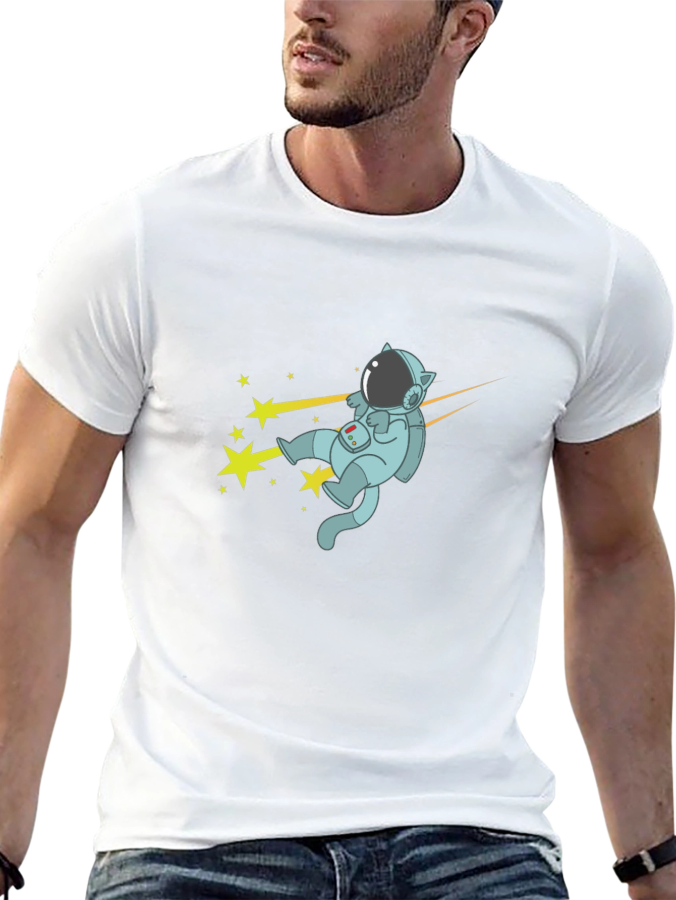 Cat Astronaut T-Shirt - Black Cotton Tee
