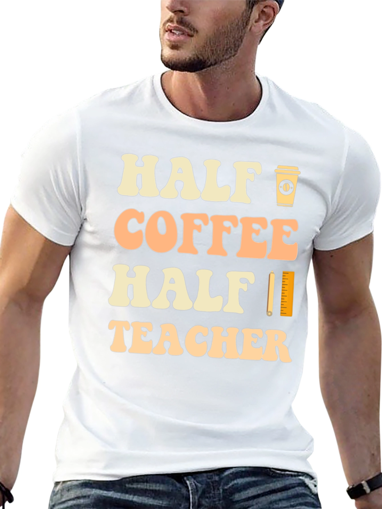 Half Coffee Half Teacher Black Graphic T-Shirt