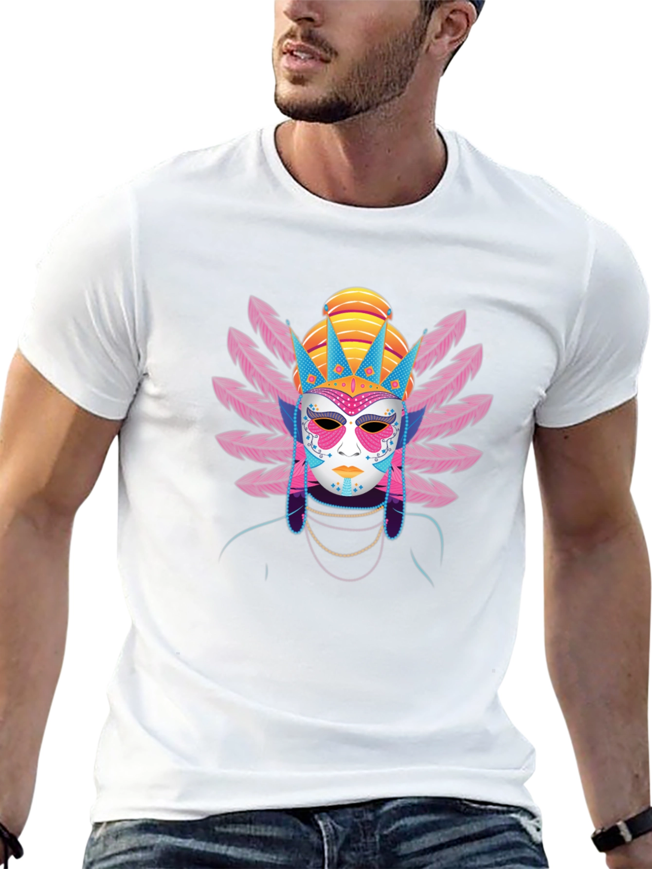 Masked Festival Graphic Tee - Unique Design