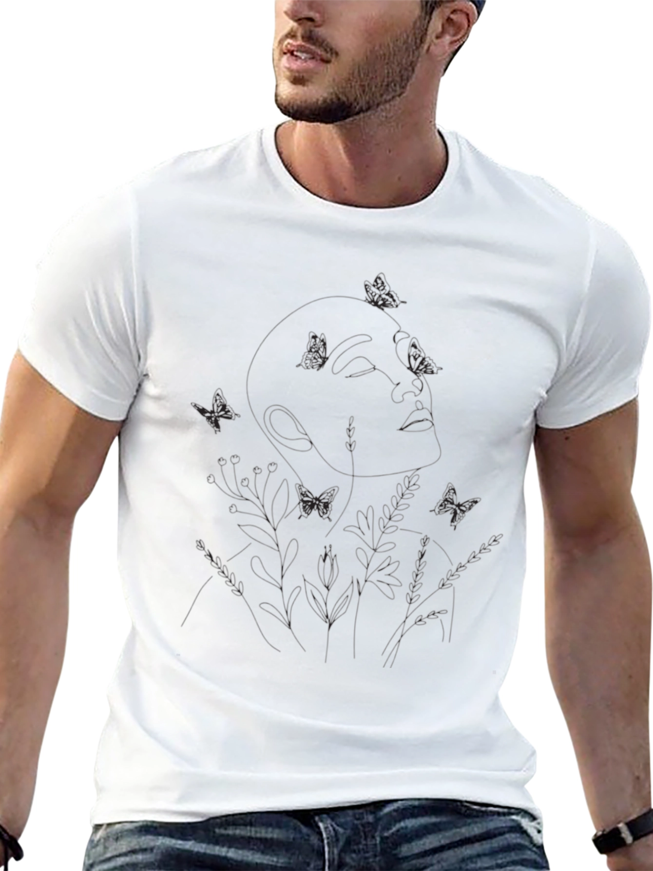Botanical Woman Line Art Graphic Tee