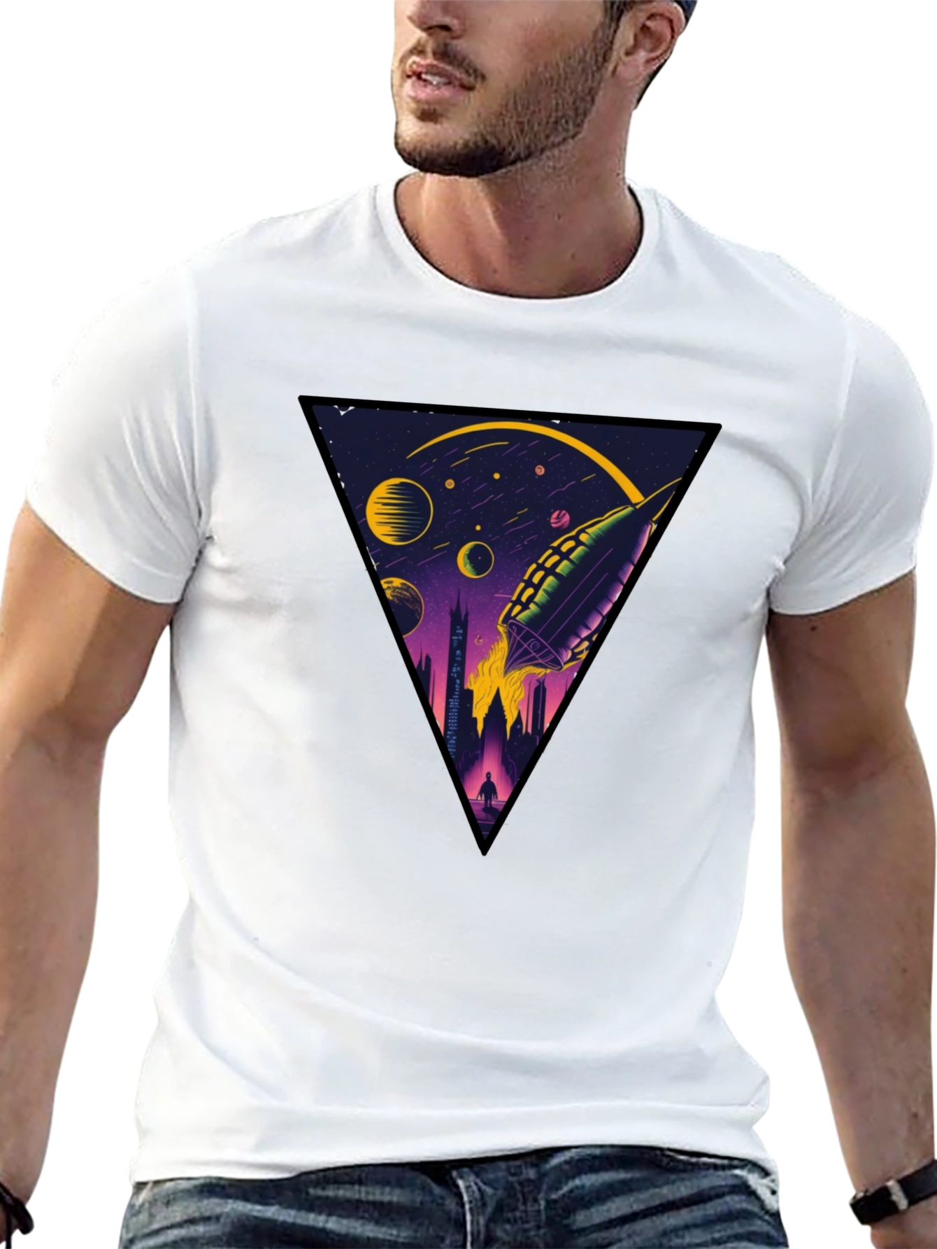 Sci-Fi Rocket Launch Graphic T-Shirt
