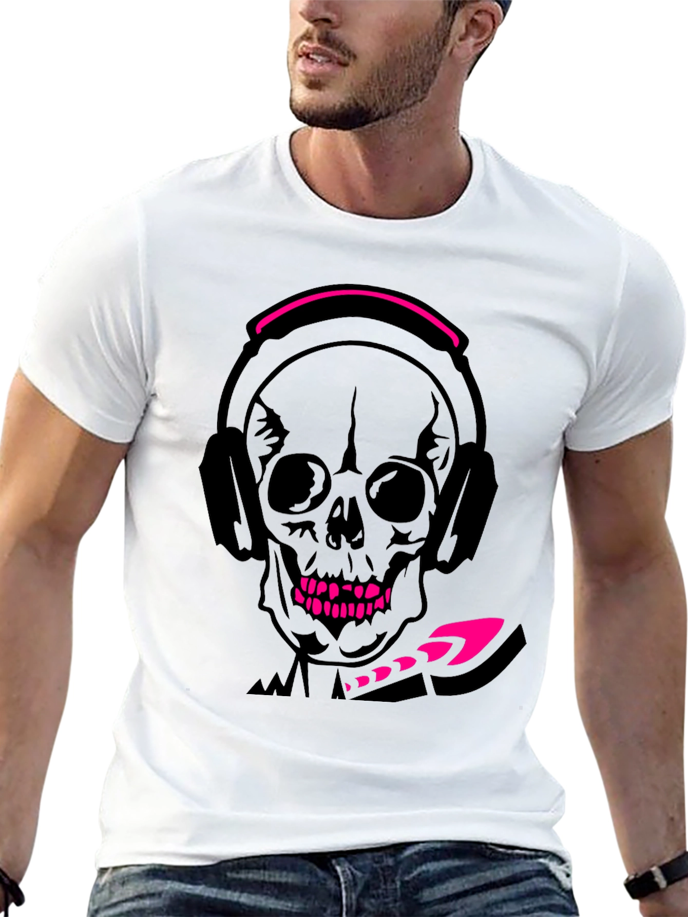 Skull with Headphones Graphic T-Shirt - Cool Design!