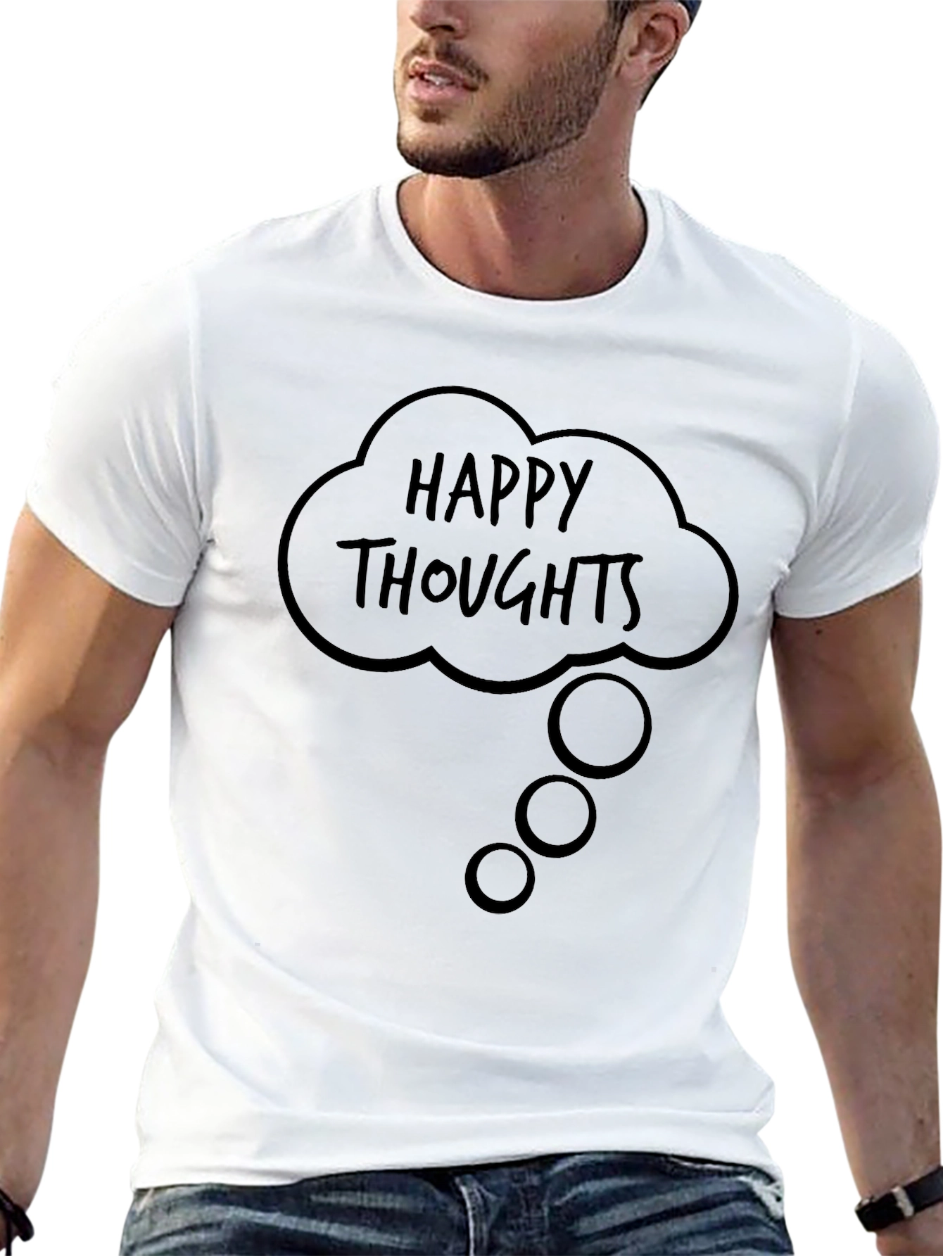 Happy Thoughts Graphic Tee - Black Cotton T-Shirt