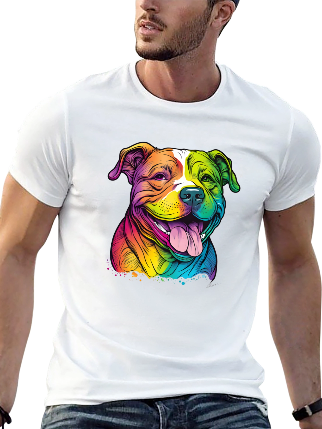 Rainbow Pitbull Graphic Tee - Stylish Dog Lover Shirt