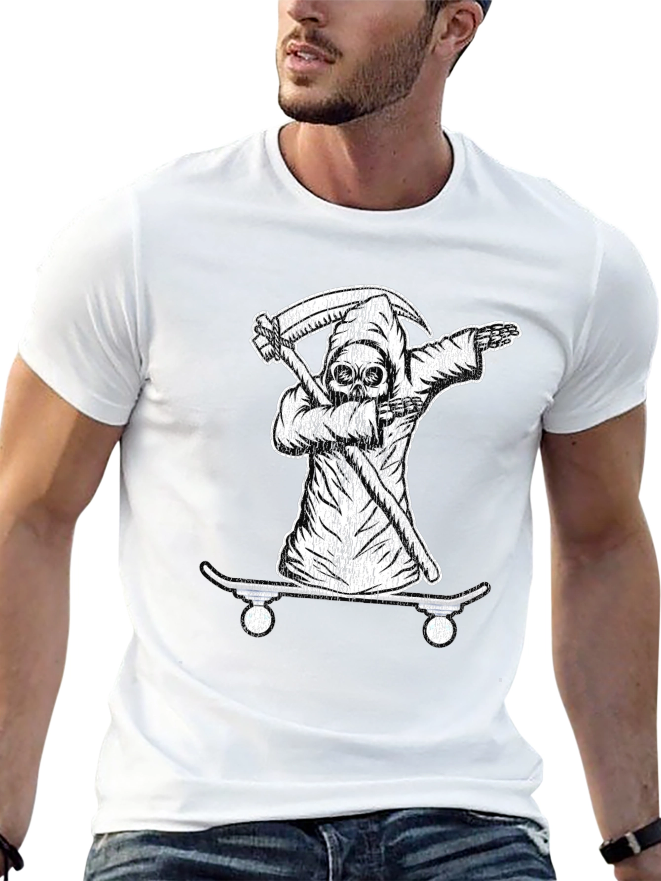 Grim Reaper Skateboarder Black T-Shirt
