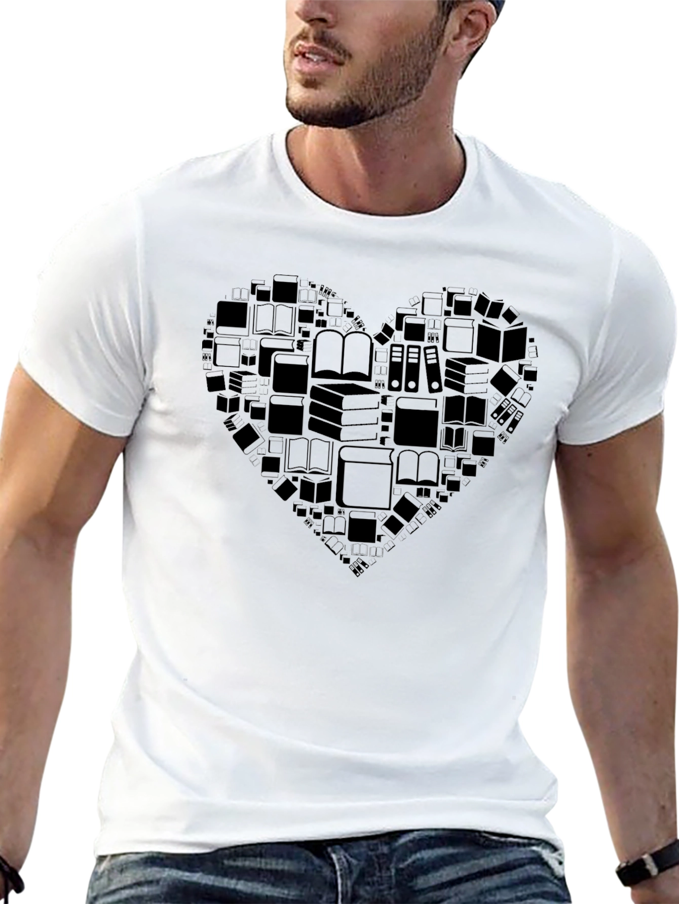 Book Lover Heart Graphic Tee - Black