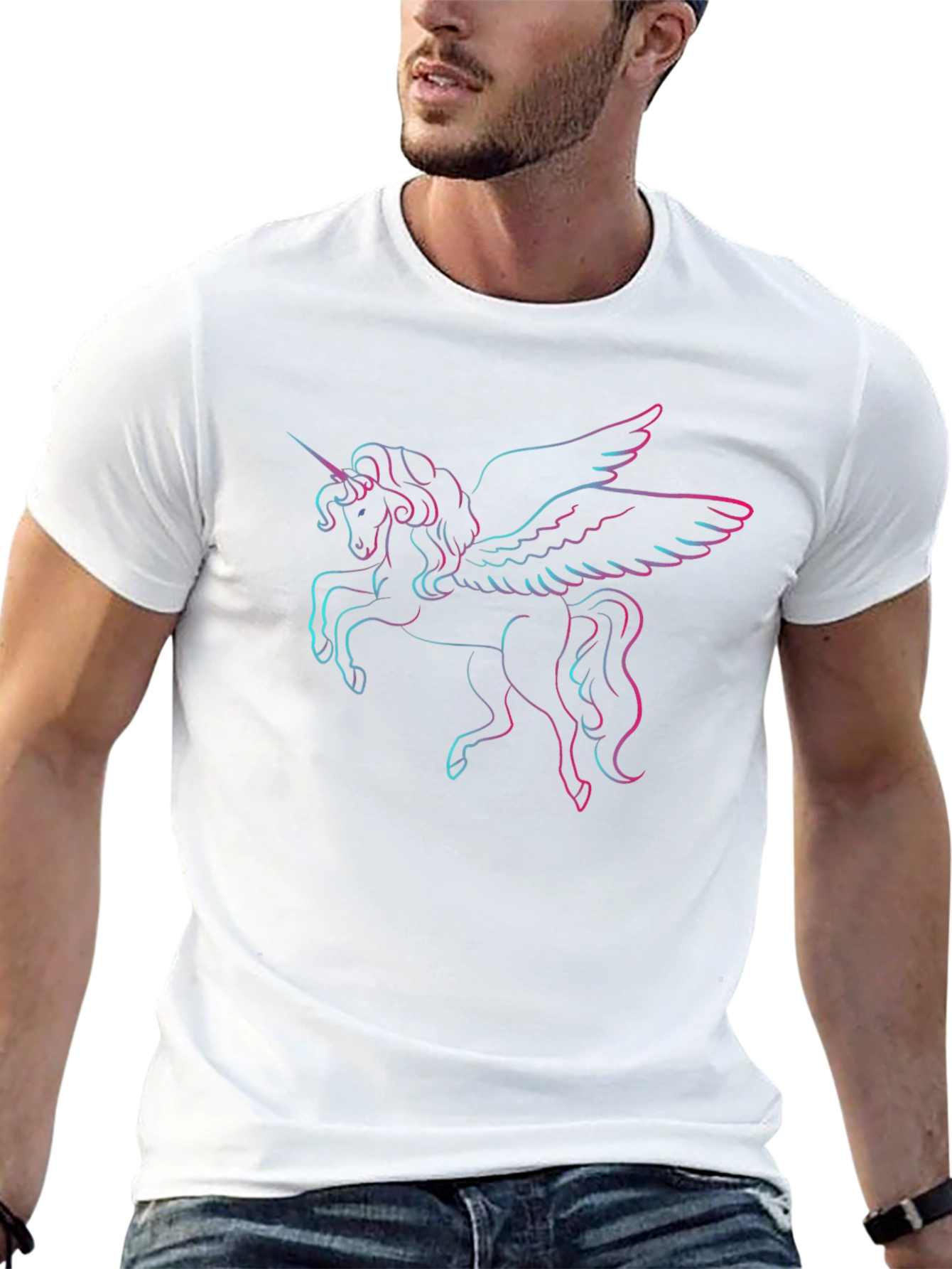 Unicorn Pegasus Outline Black T-Shirt