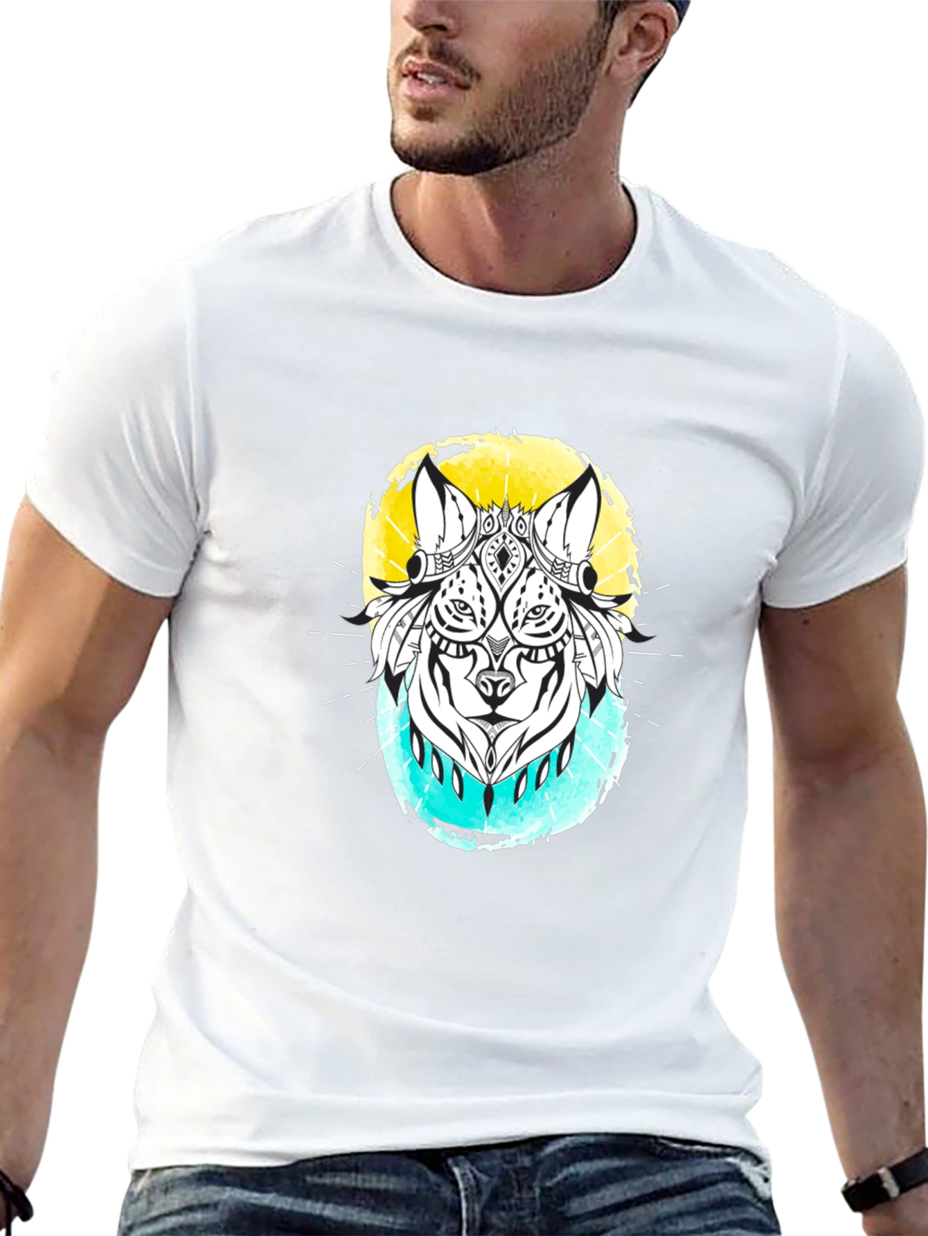 Abstract Wolf Graphic Black T-Shirt