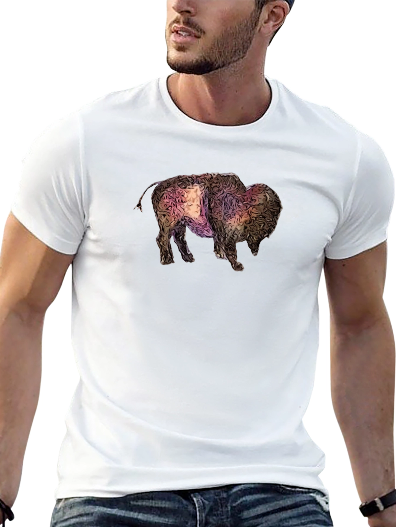 Abstract Bison Graphic Tee - Black