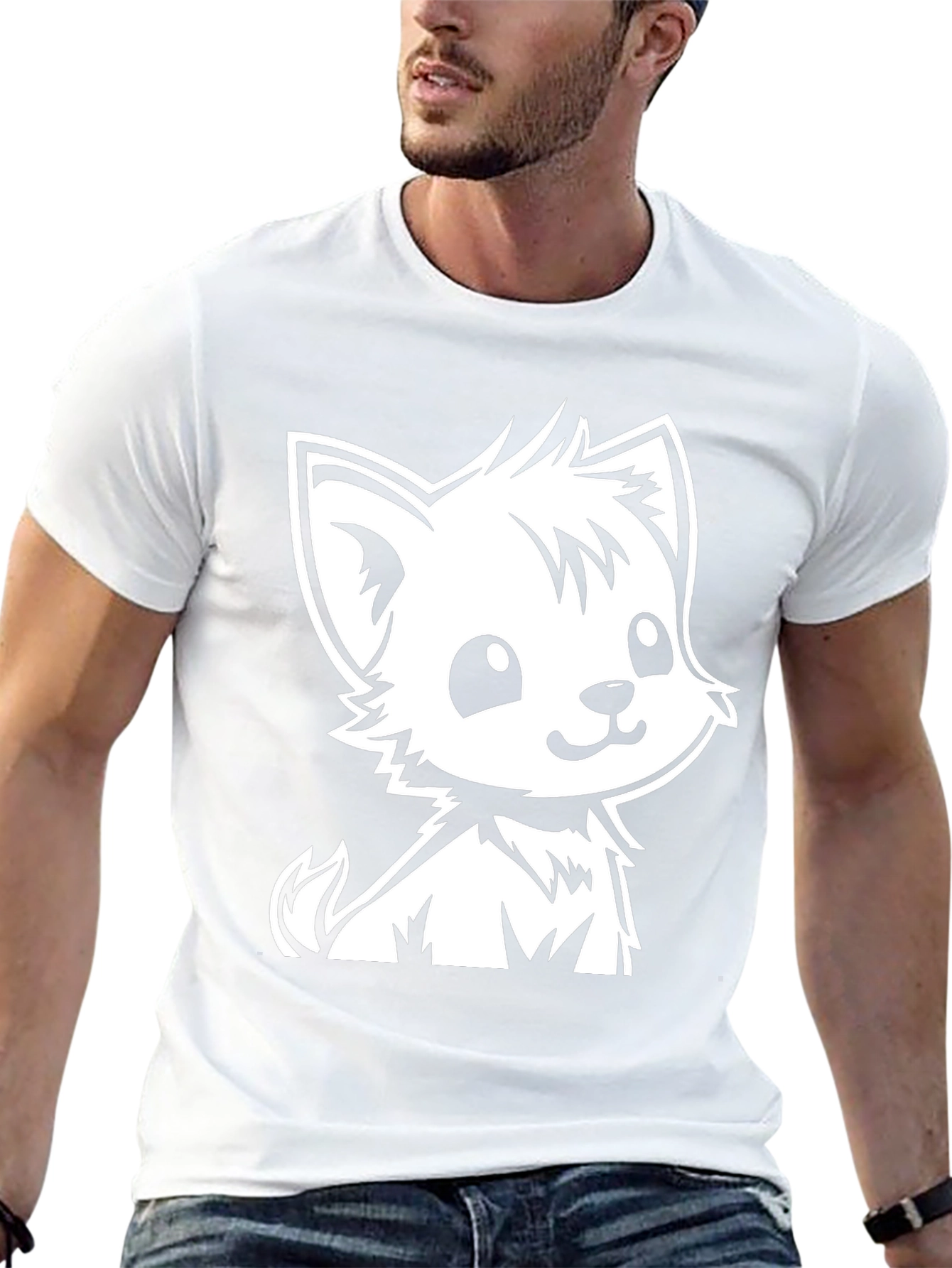 Cute Cartoon Puppy Graphic Tee - Black