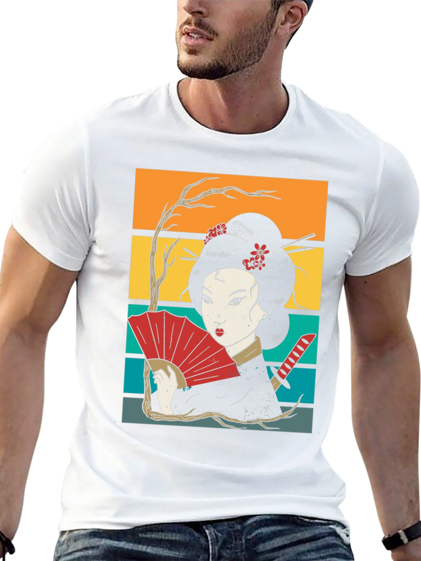 Geisha Art Black Tee - Japanese Retro Style