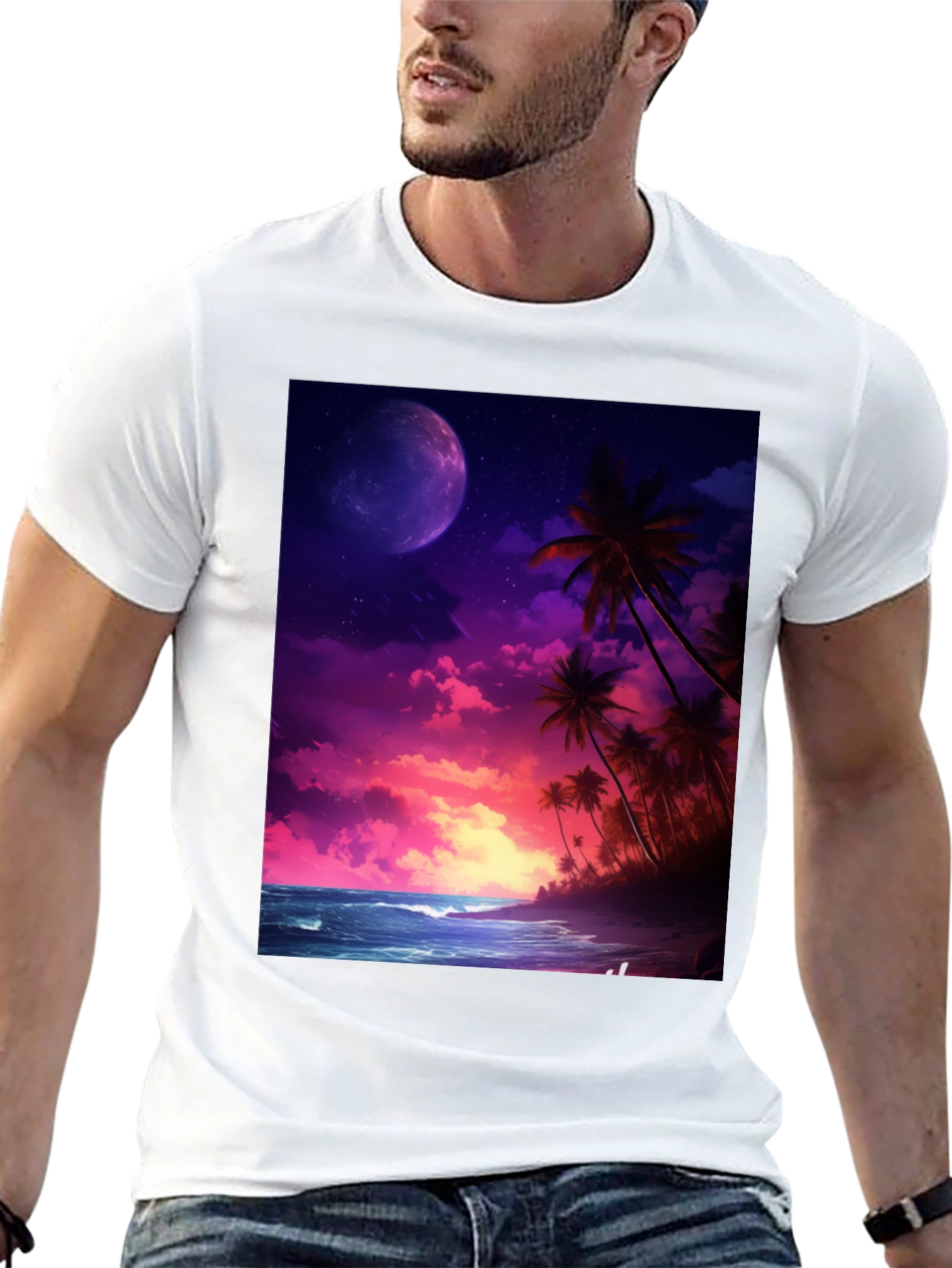 Tropical Moon Graphic Tee - Mens Black T-Shirt
