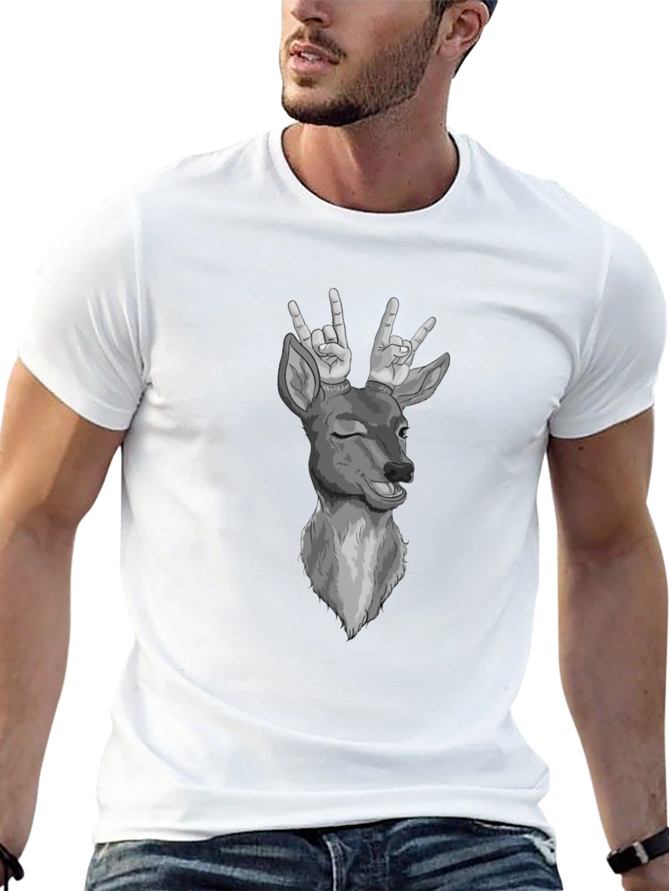 Funny Deer T-Shirt Rock On Graphic Tee