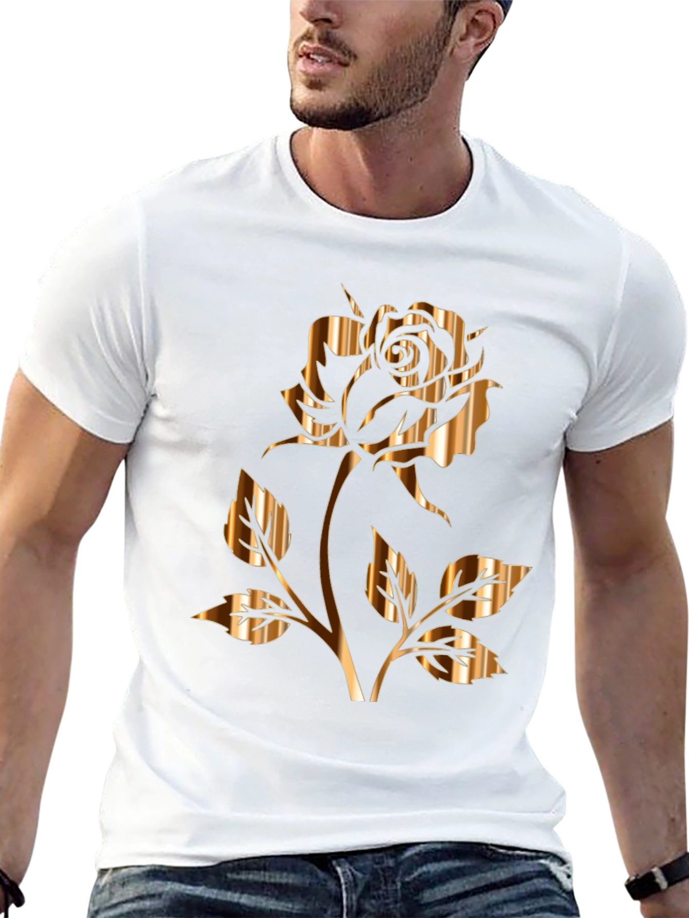 Golden Rose Graphic Black T-Shirt
