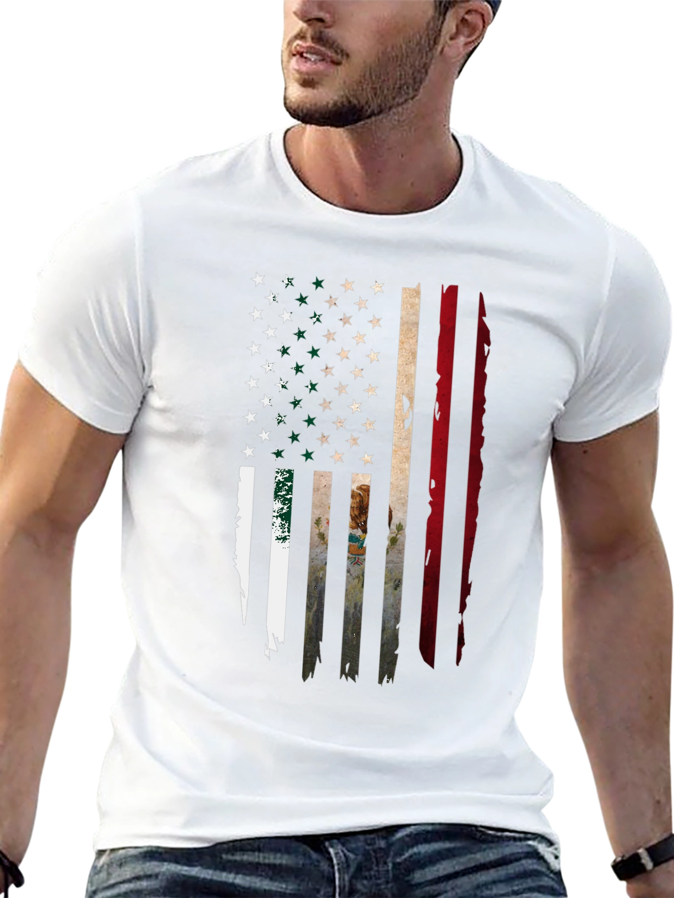 Distressed USA Mexico Flag Graphic T-Shirt