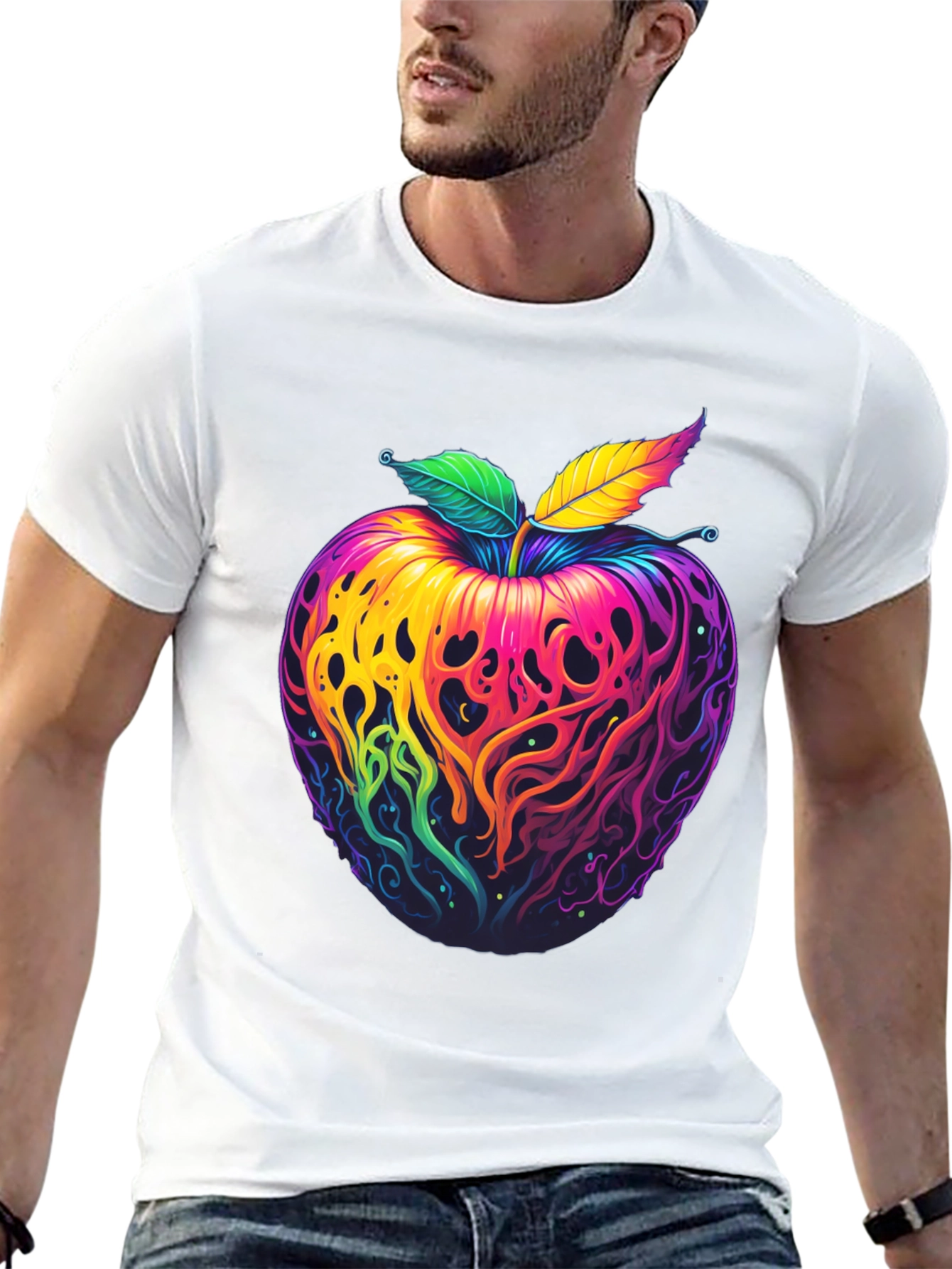 Psychedelic Apple Graphic T-Shirt - Vibrant Design