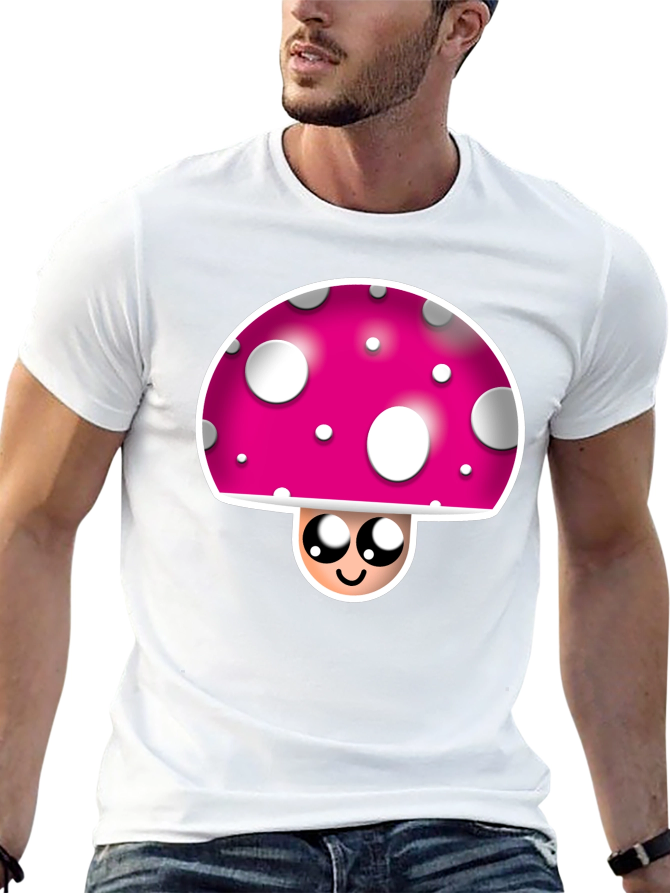 Funky Mushroom Graphic Tee - Black Crew Neck
