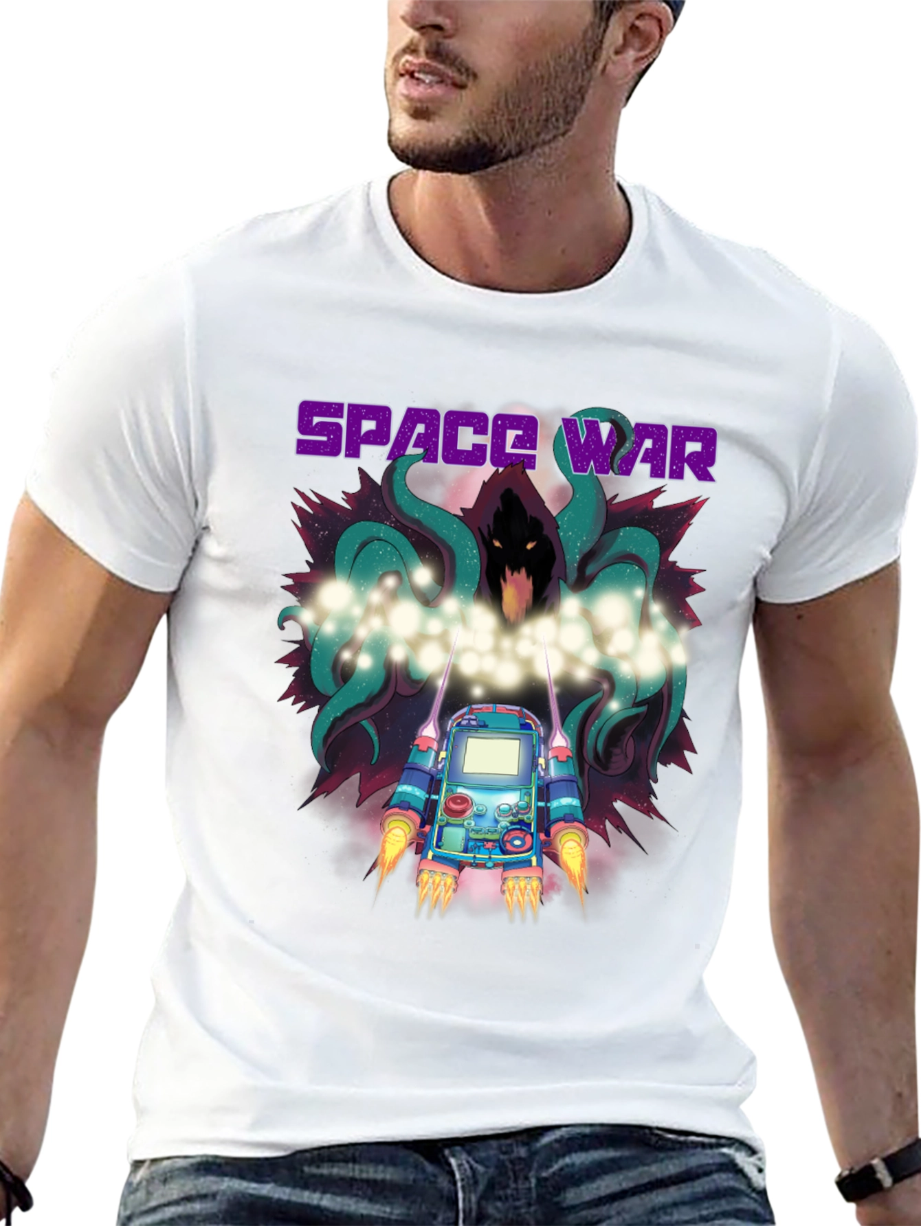 Space War Graphic Print Black T-Shirt