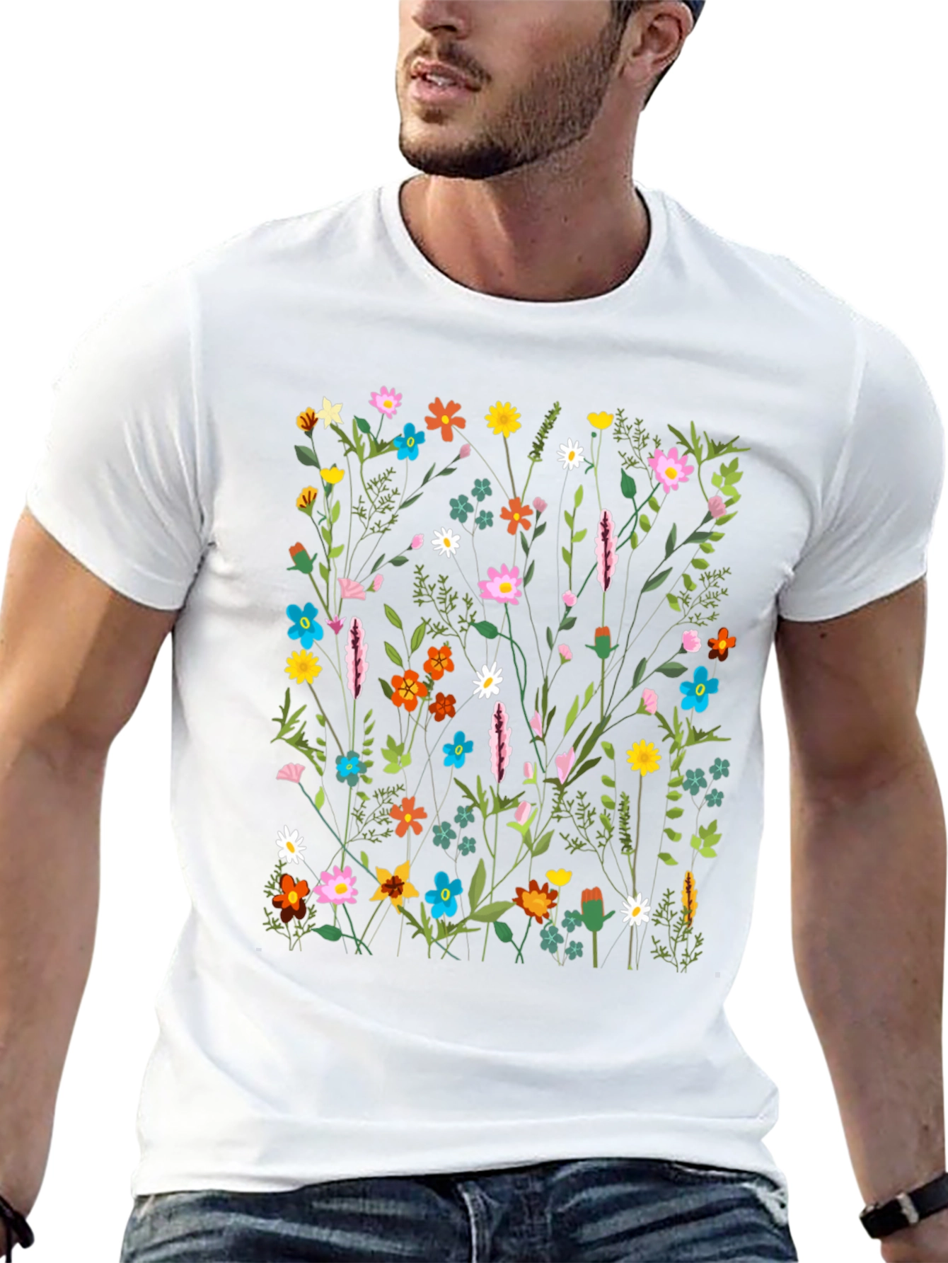Floral Print Black T-Shirt - Nature Inspired Design