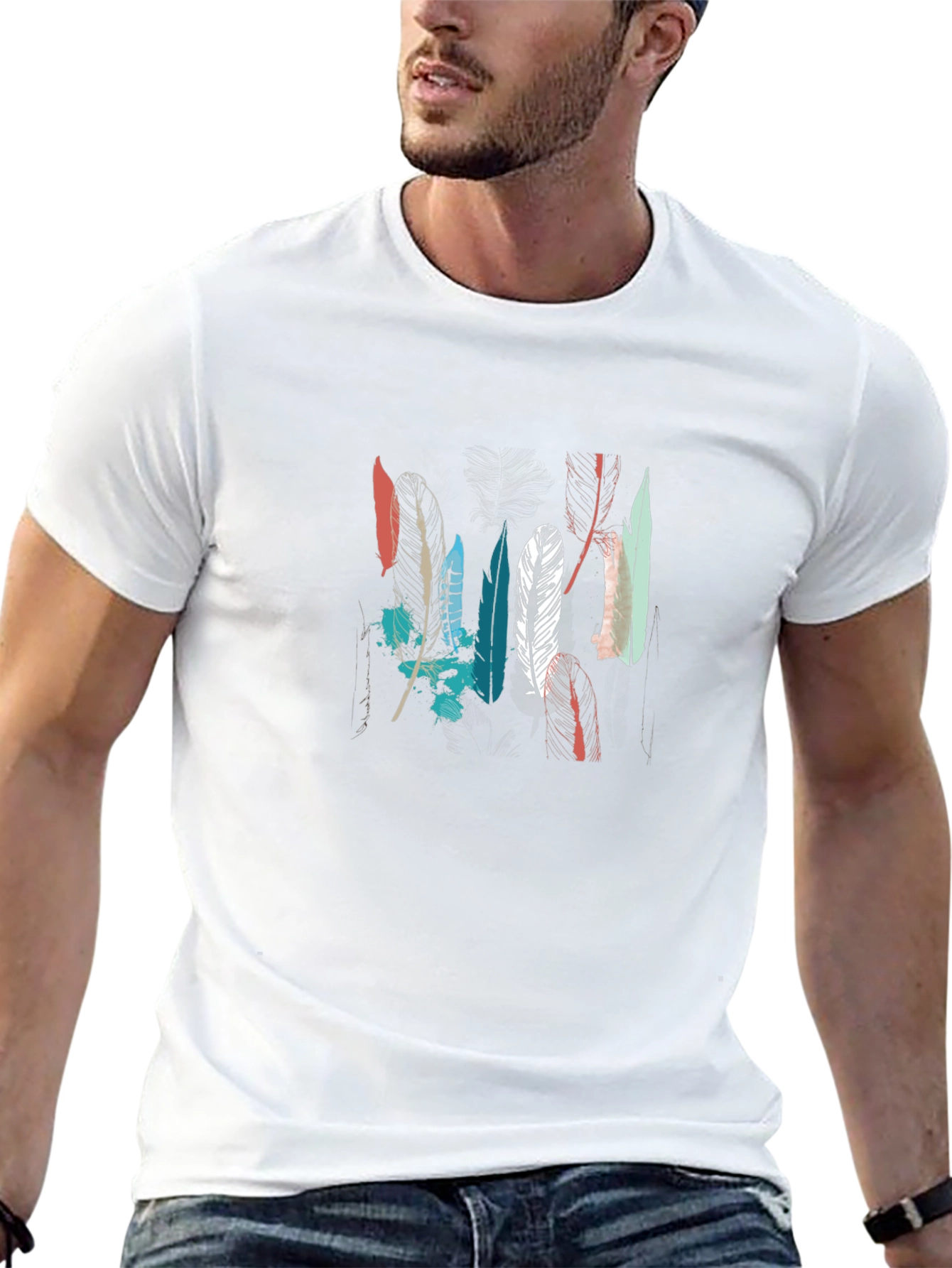 Feather Graphic Tee - Black Cotton T-Shirt
