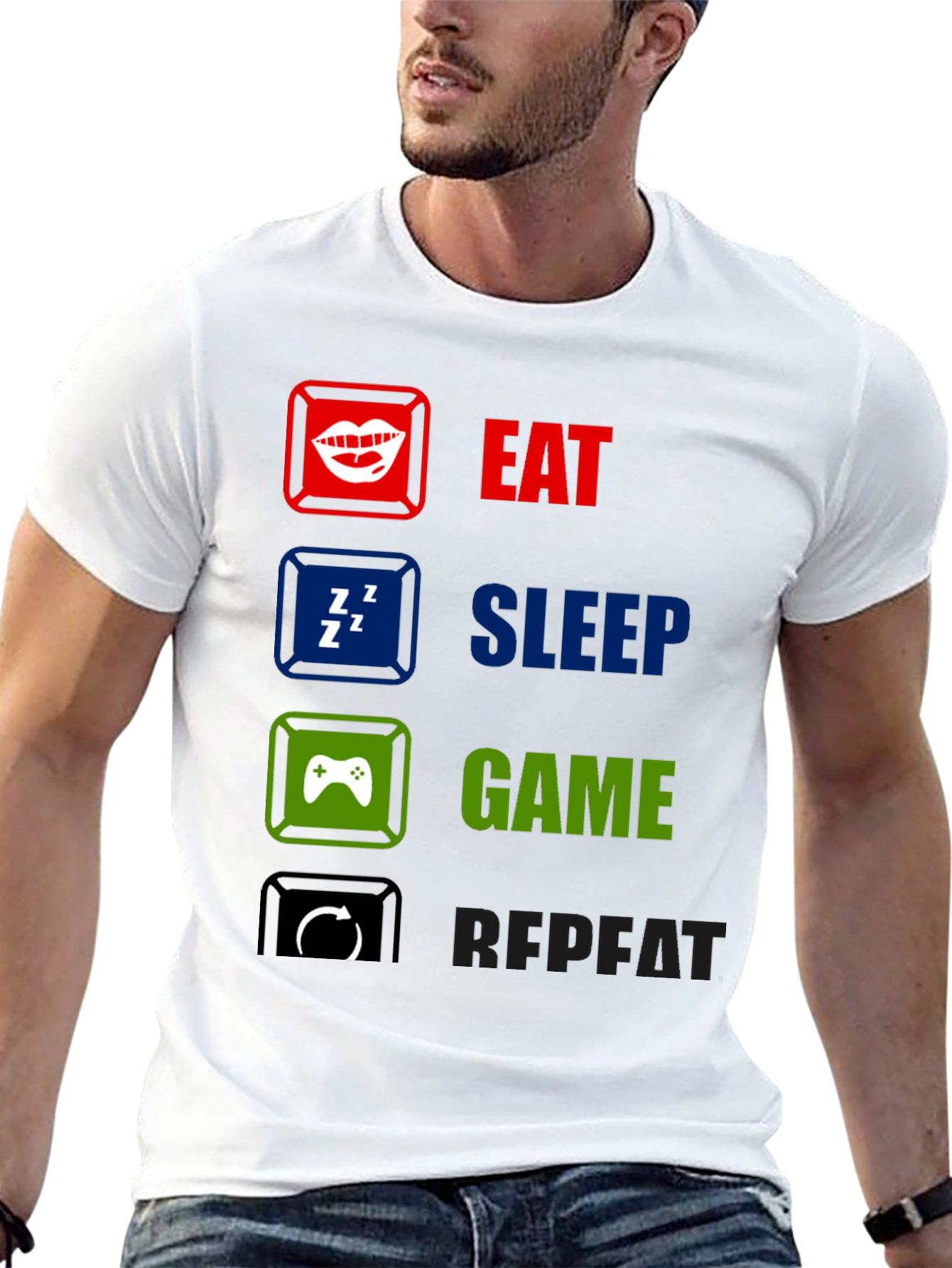 Eat Sleep Game Repeat Black T-Shirt