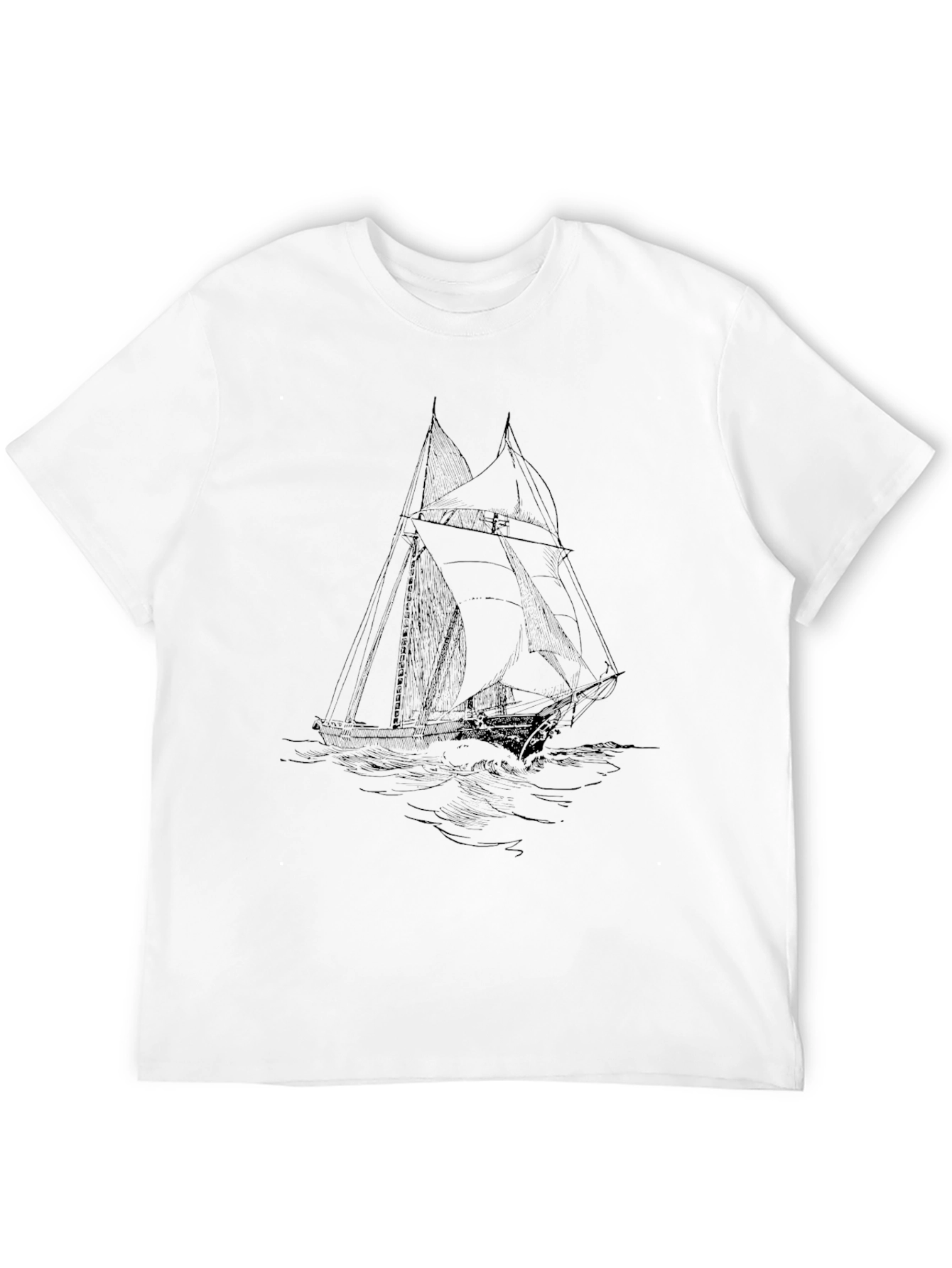 Nautical Sailboat Graphic Tee - Black Cotton T-Shirt