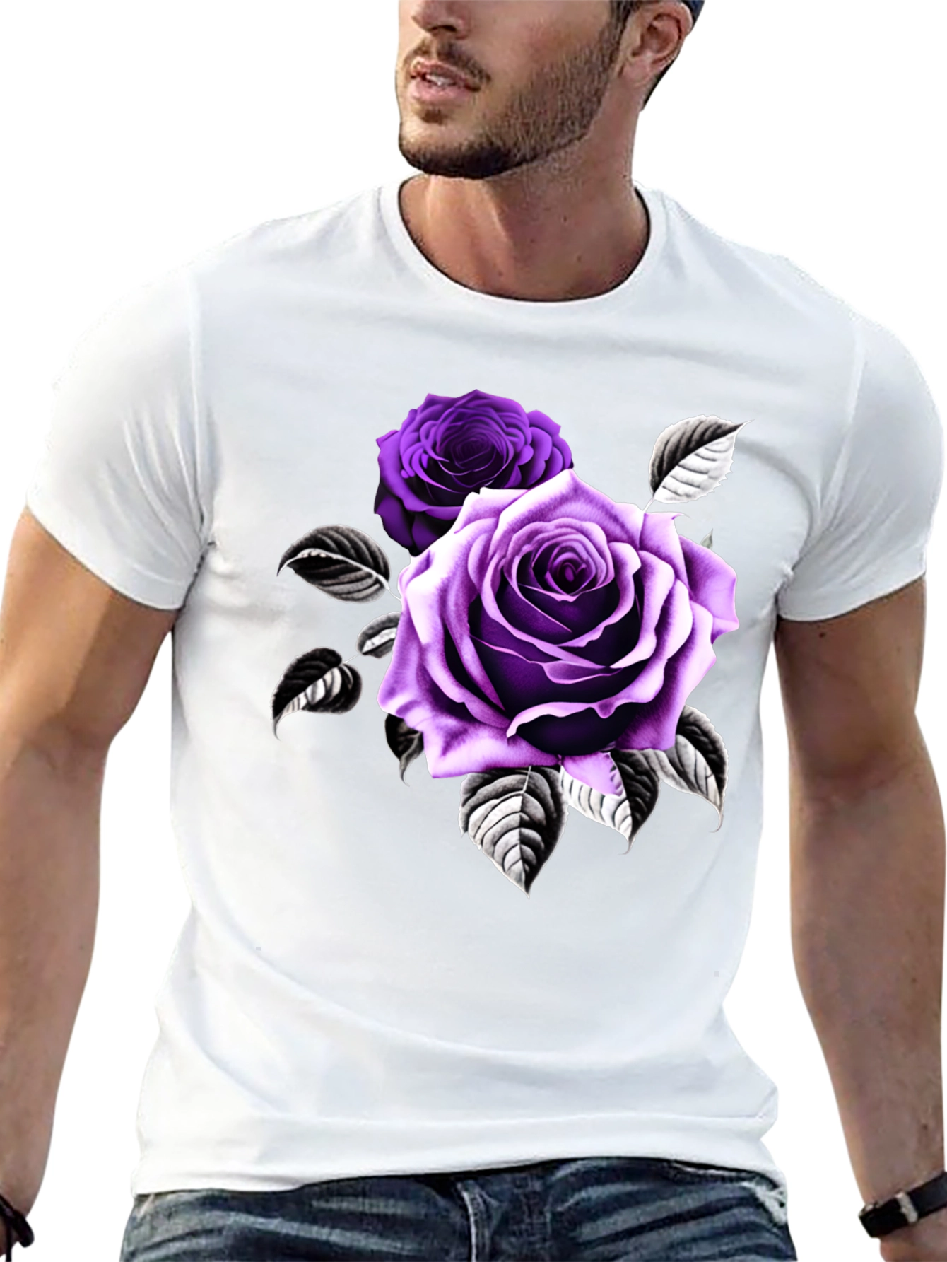 Rose Graphic T-Shirt - Black Cotton Blend