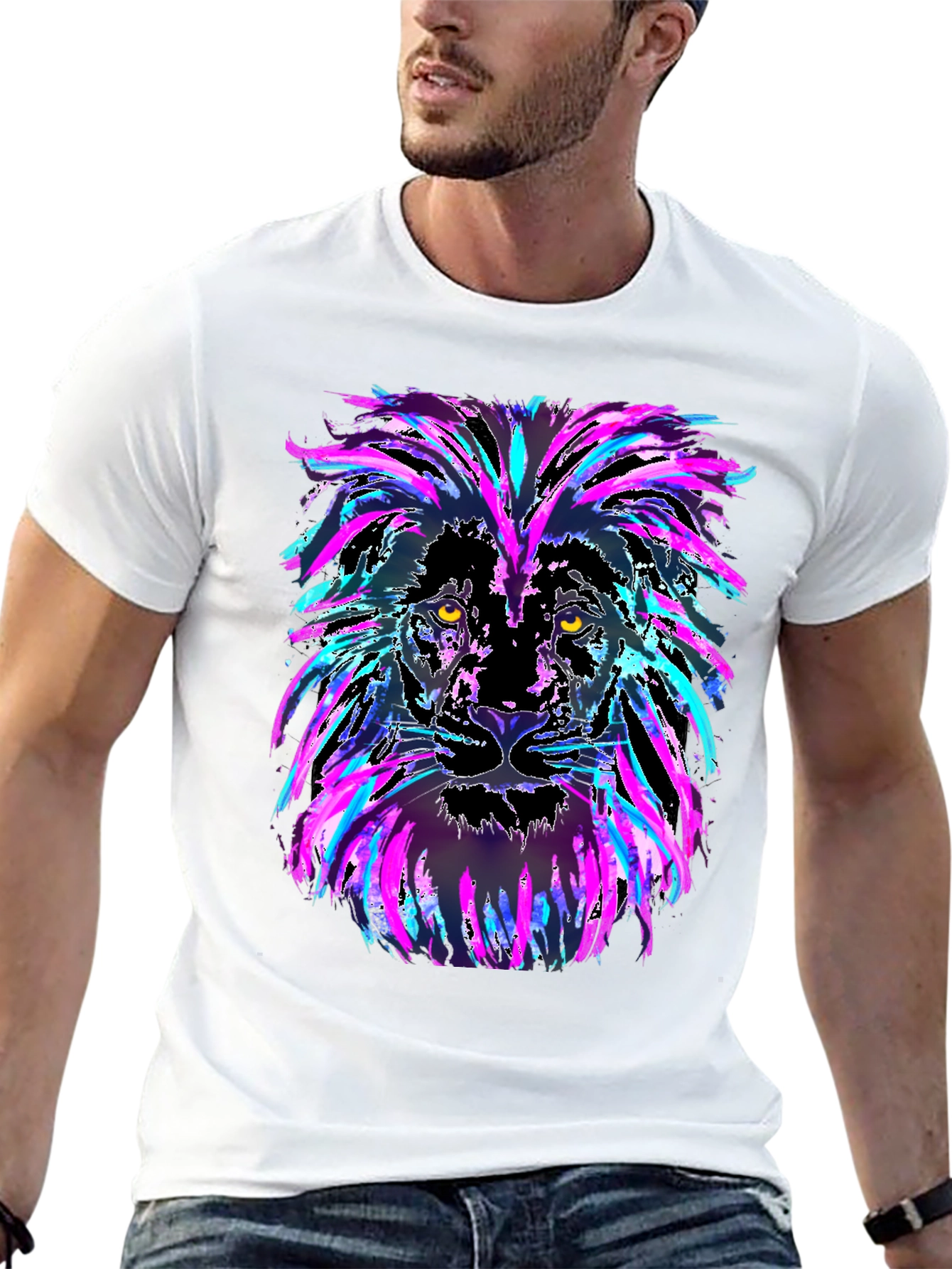Neon Lion Graphic Black T-Shirt