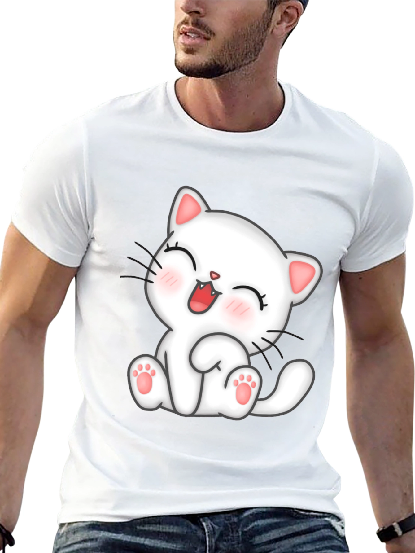 Cute Cat Graphic Black T-Shirt