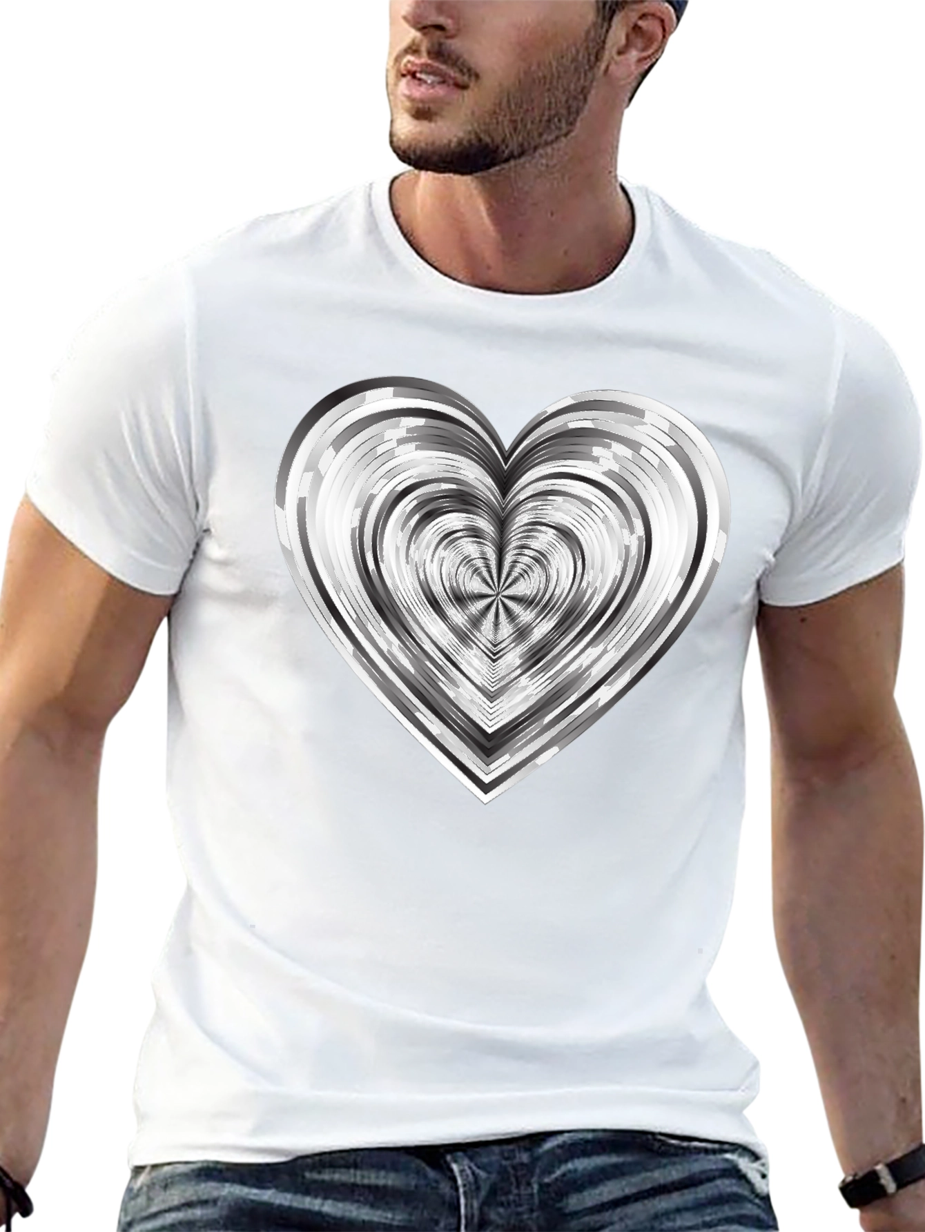 Abstract Heart Graphic Tee - Modern Black T-Shirt