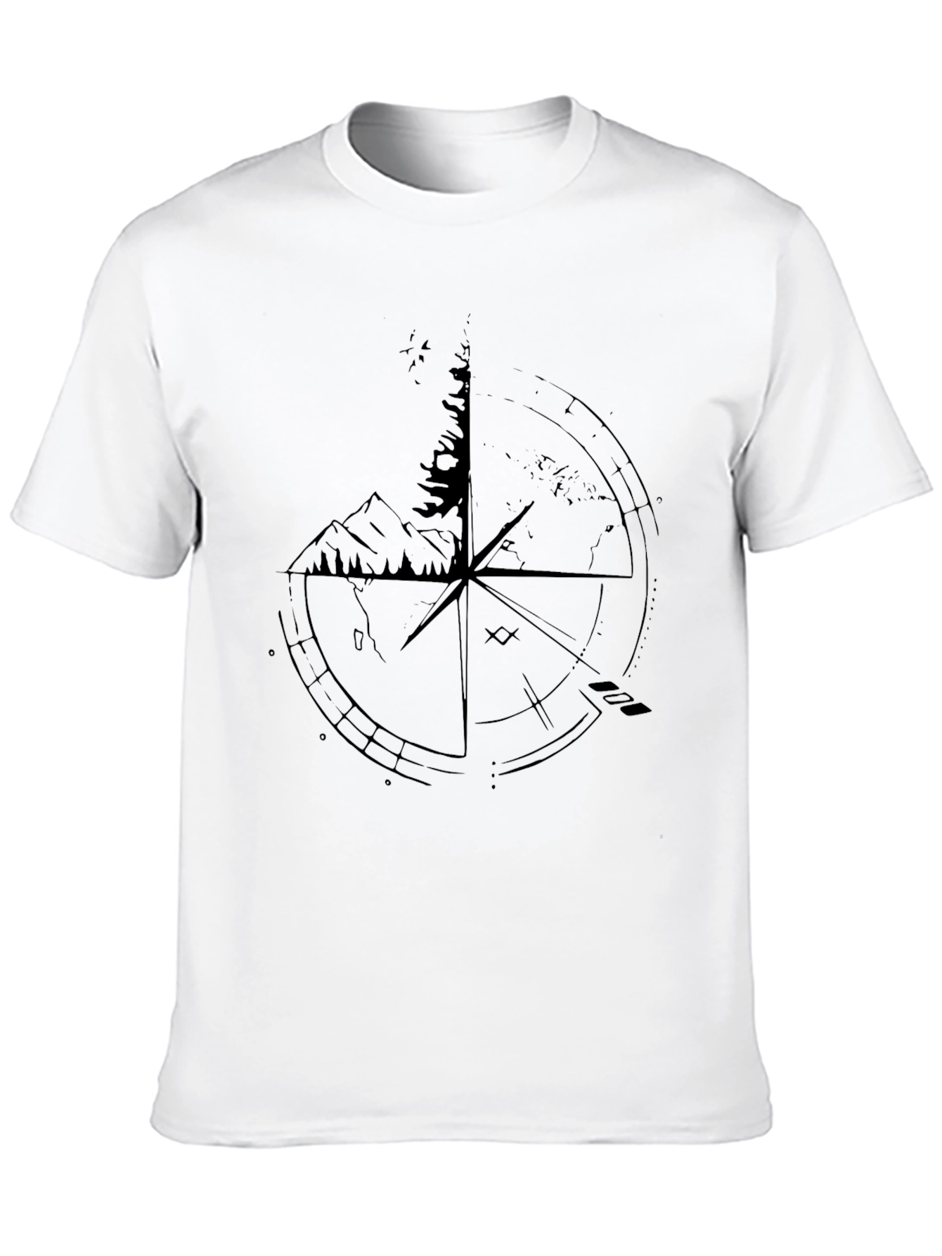 Compass & Nature Graphic Print Black T-Shirt
