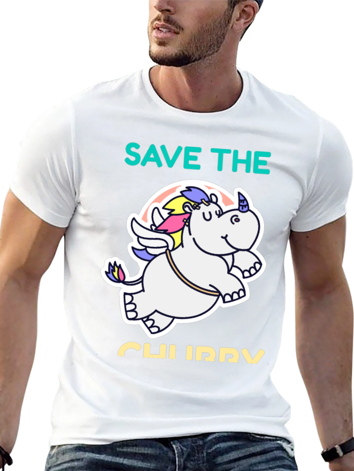 Save the Chubby Unicorn Black T-Shirt