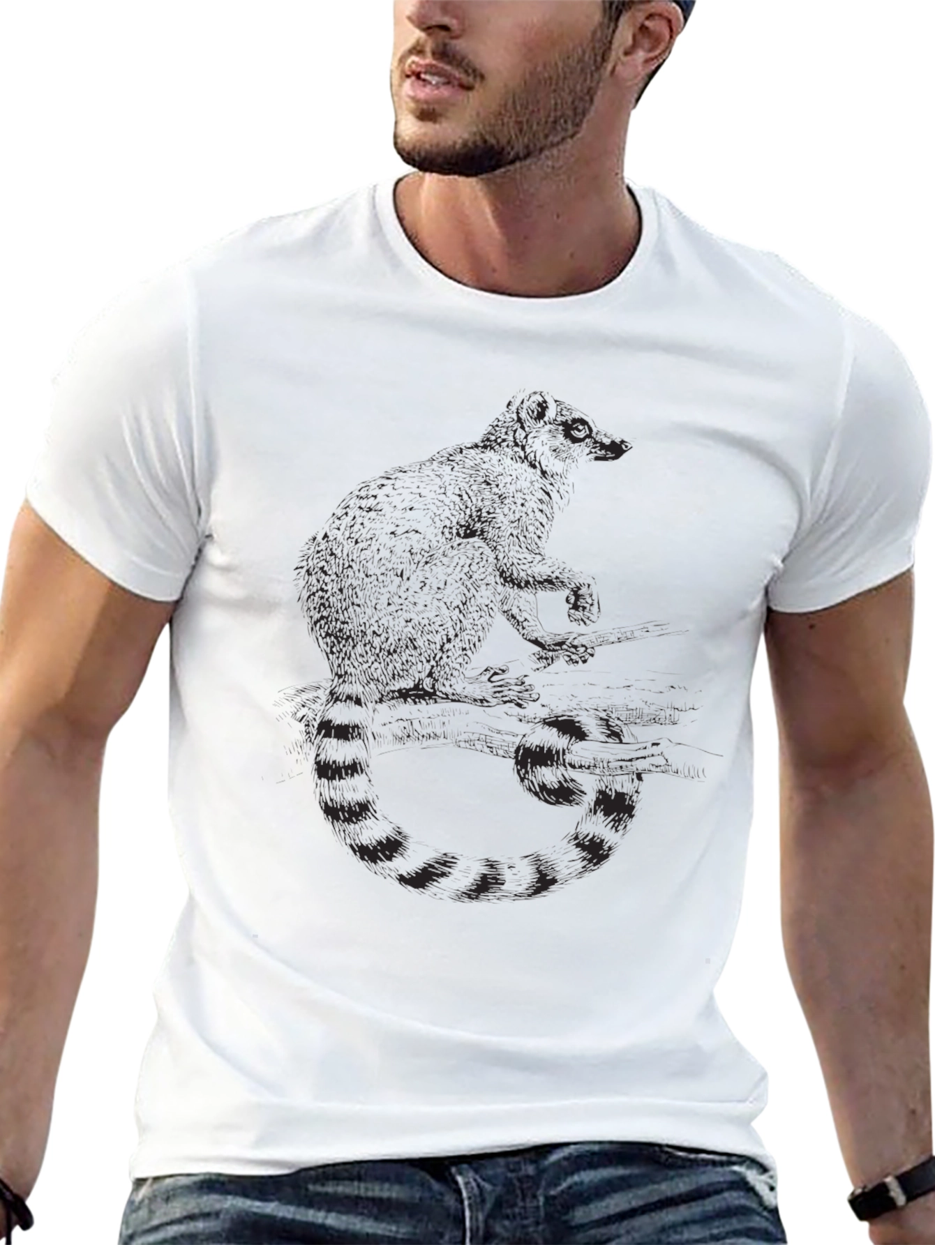 Mens Black Raccoon Graphic Tee