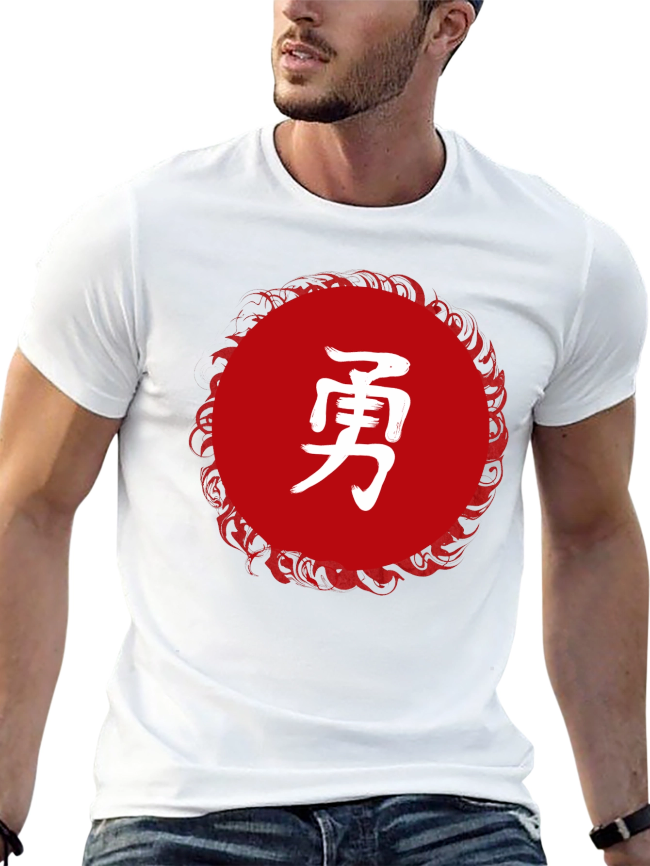 Black T-Shirt with Japanese Kanji Courage Design
