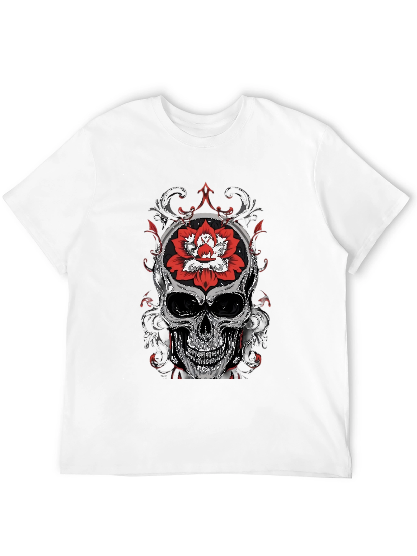 Skull and Lotus Flower Graphic T-Shirt