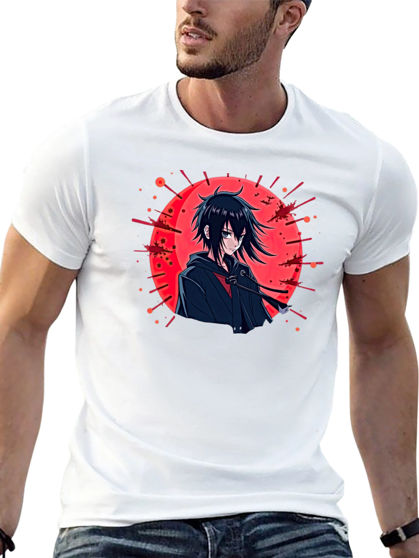 Anime Style Graphic Tee - Black Cotton T-Shirt