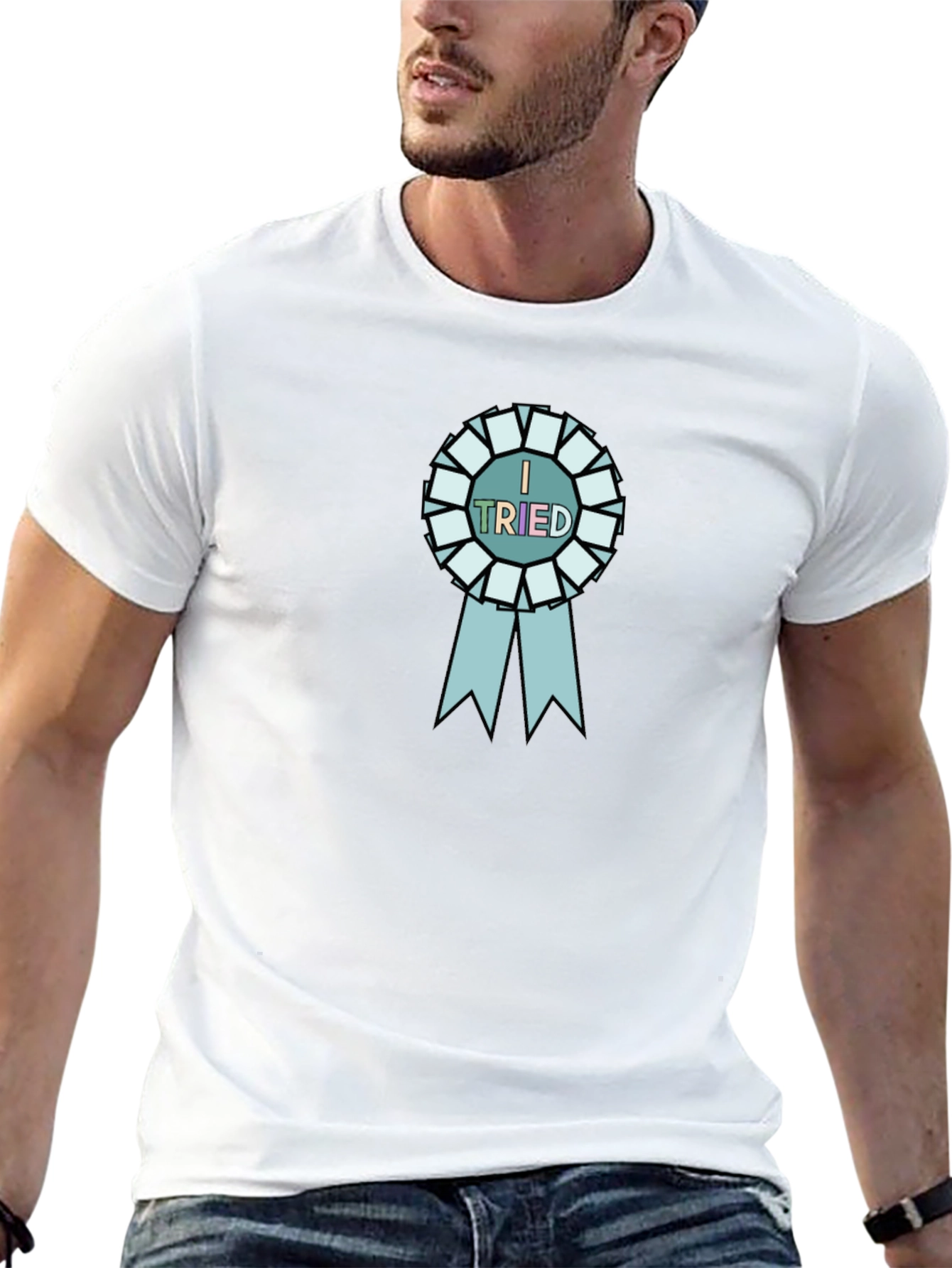 I Tried Black T-Shirt with Blue Ribbon Graphic