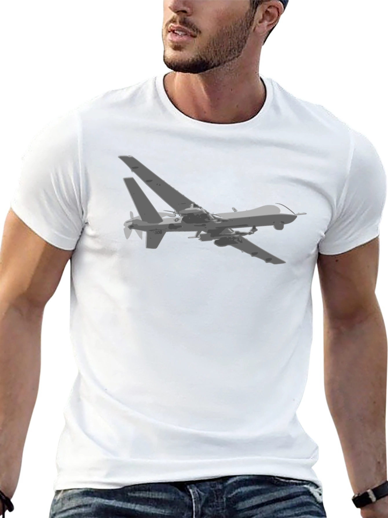 Drone Graphic Tee - Black Cotton T-Shirt