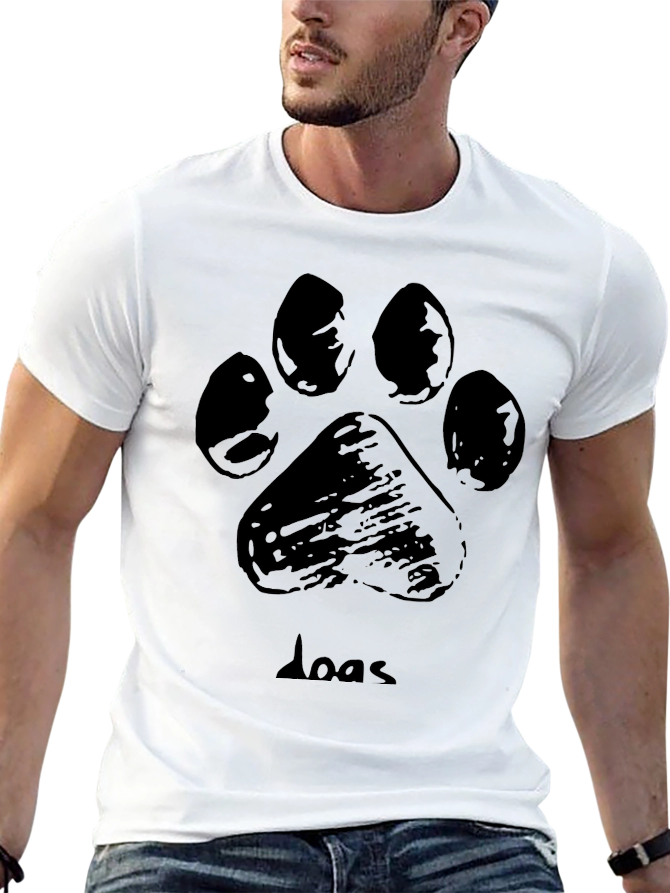 Dog Paw Print Graphic T-Shirt - Black