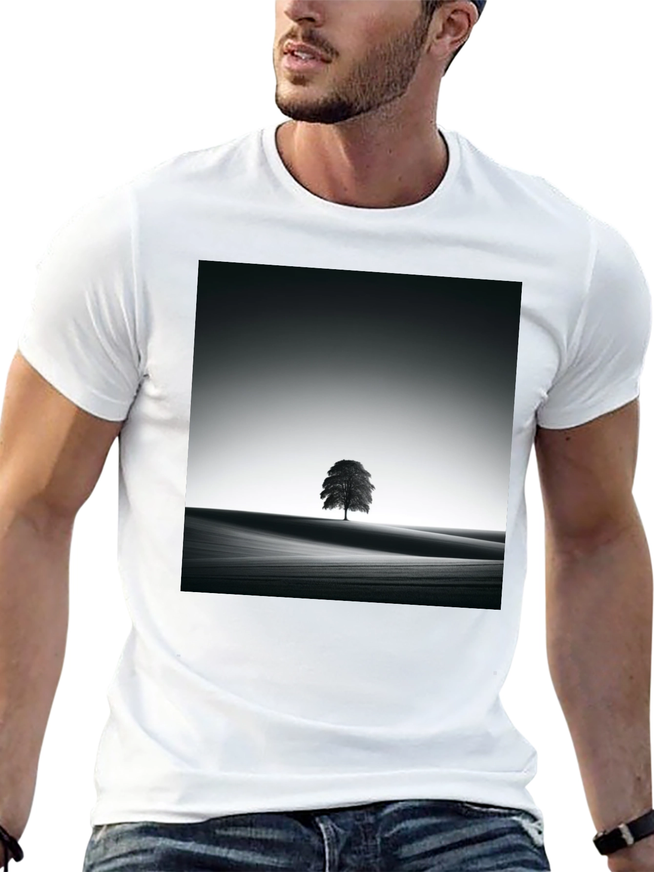 Monochrome Tree Graphic Tee - Artistic Menswear
