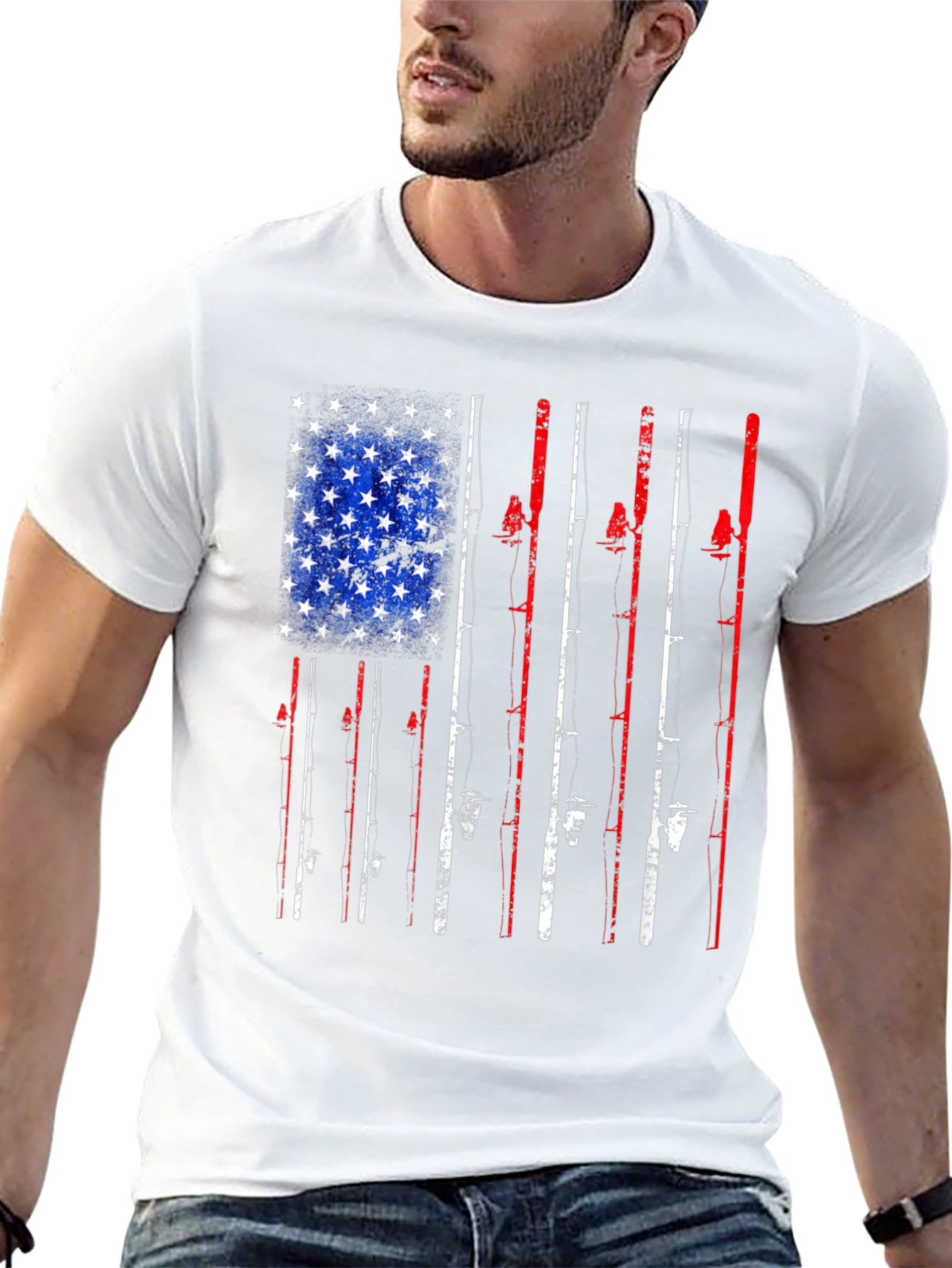 American Flag Fishing Rods Graphic T-Shirt