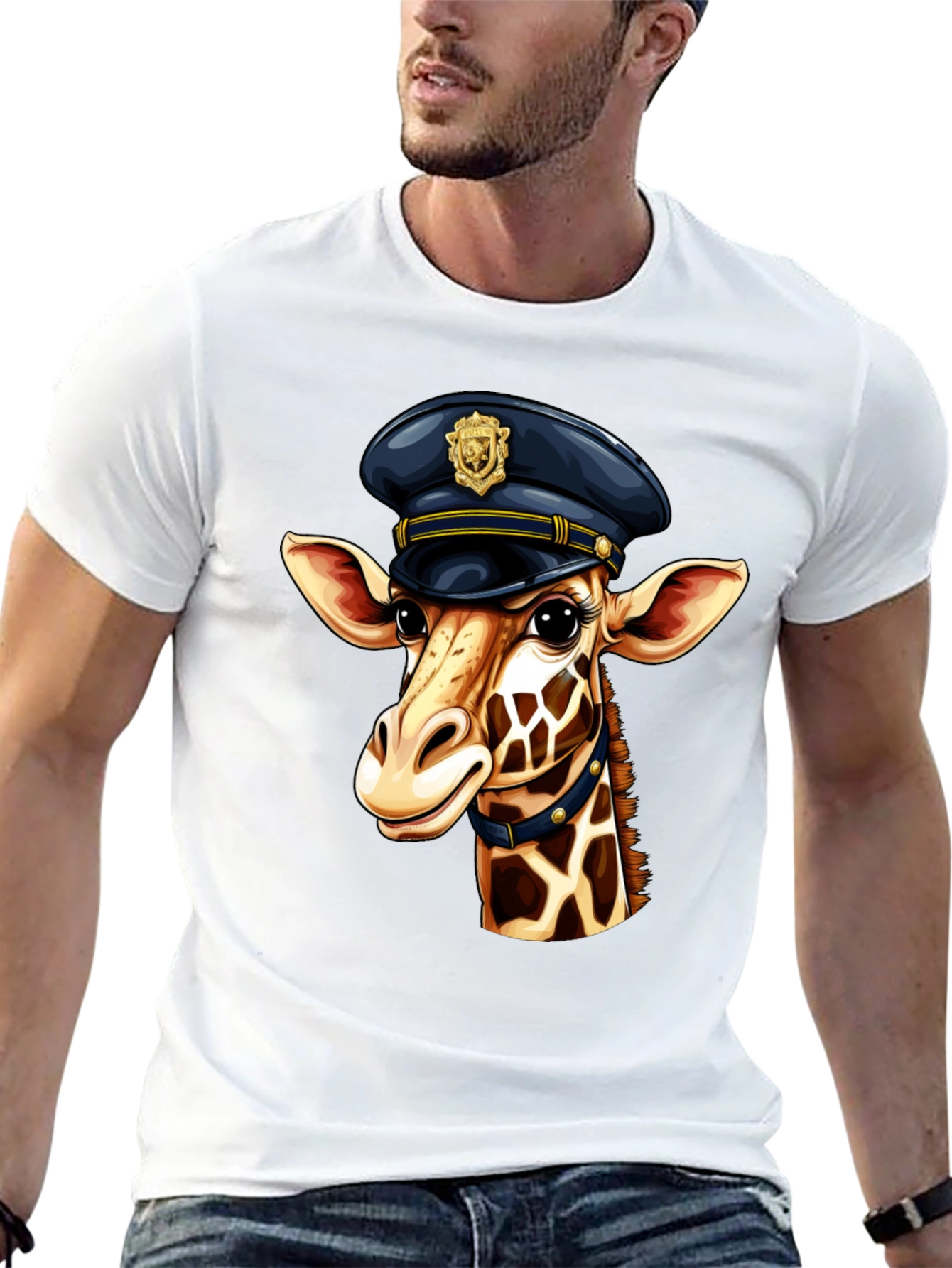 Giraffe Cop Graphic Tee - Funny Animal Print