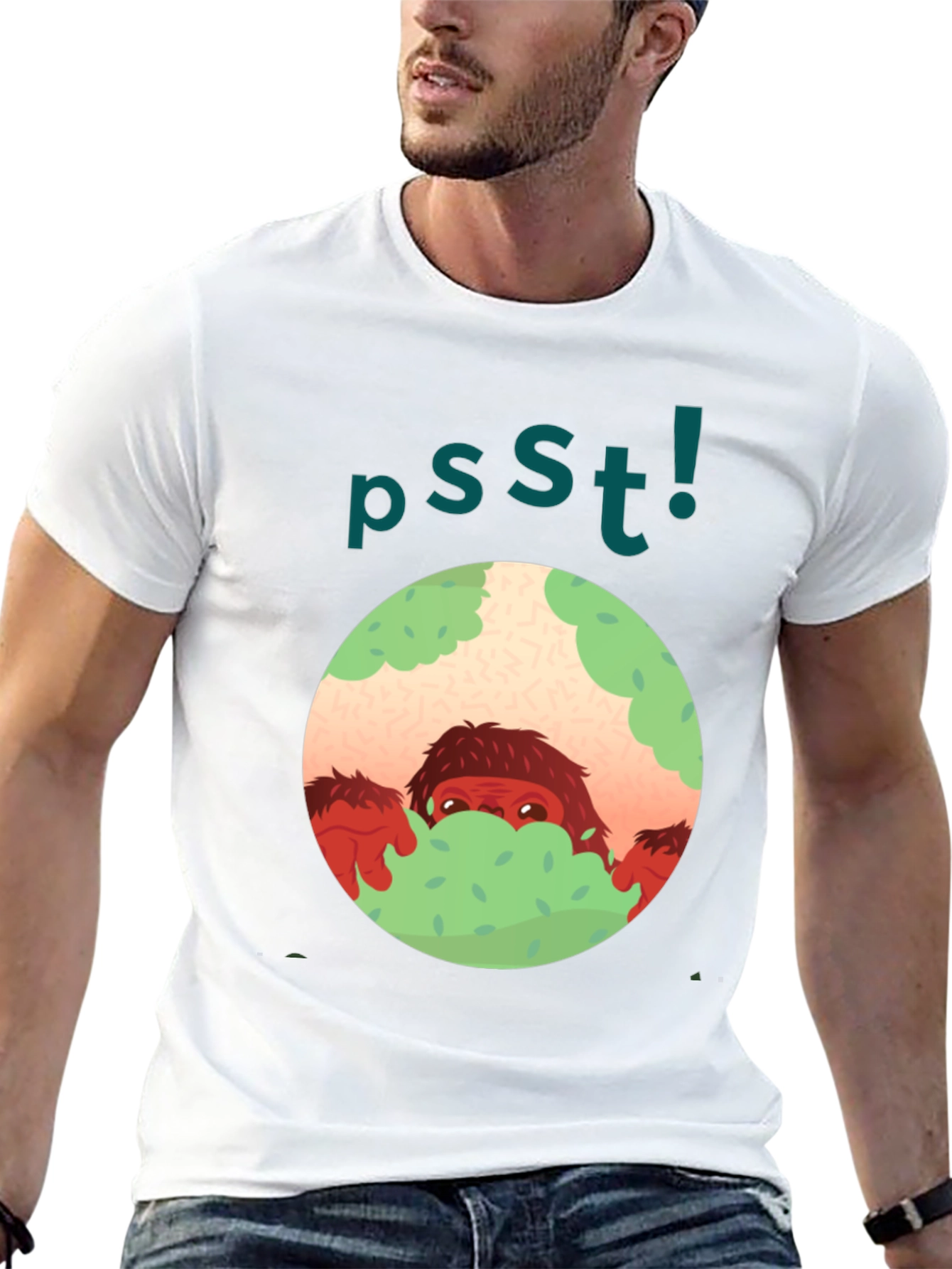 Psst! Bigfoot Hiding Tee - Fun Unique Graphic T-Shirt