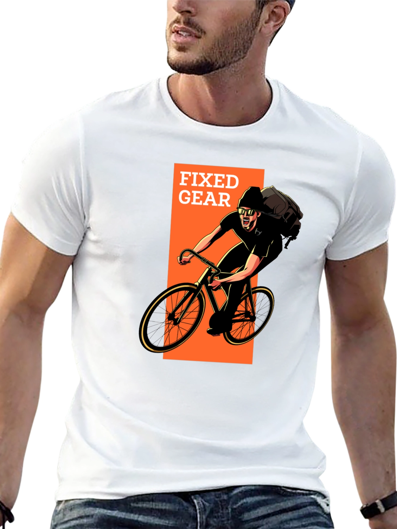 Fixed Gear Cyclist Graphic T-Shirt - Black