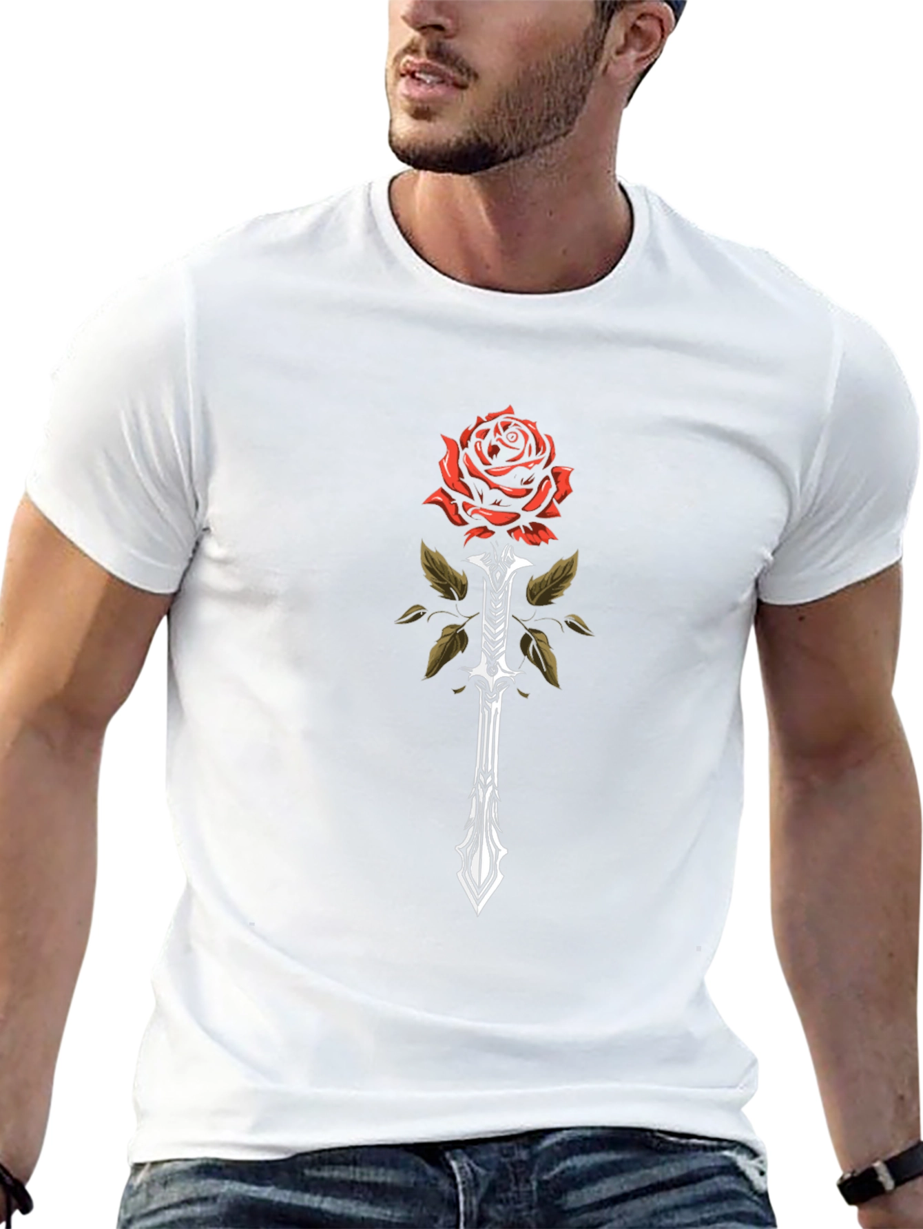 Rose and Sword Graphic Black T-Shirt