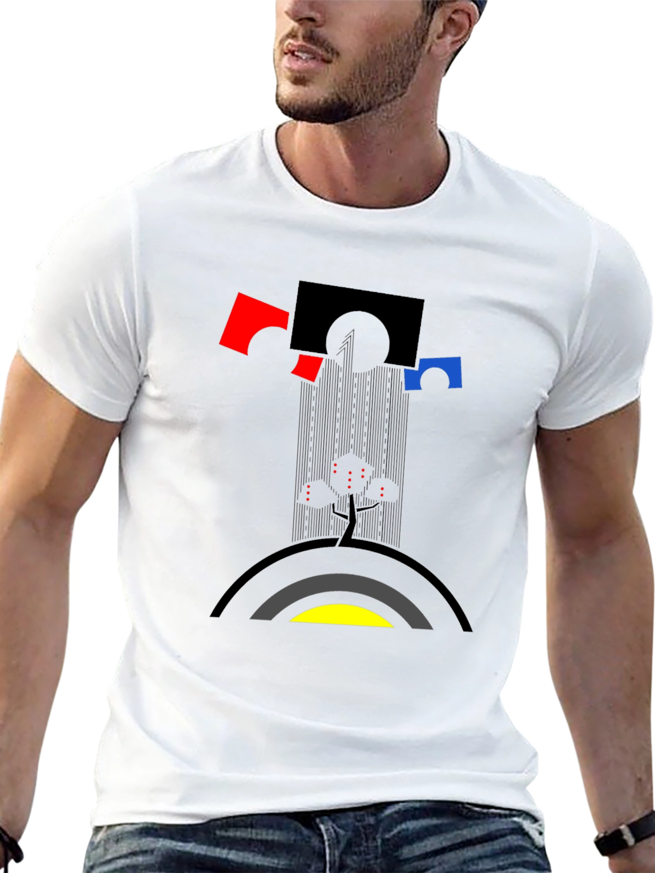 Abstract Geometric Graphic Print Mens Black T-Shirt