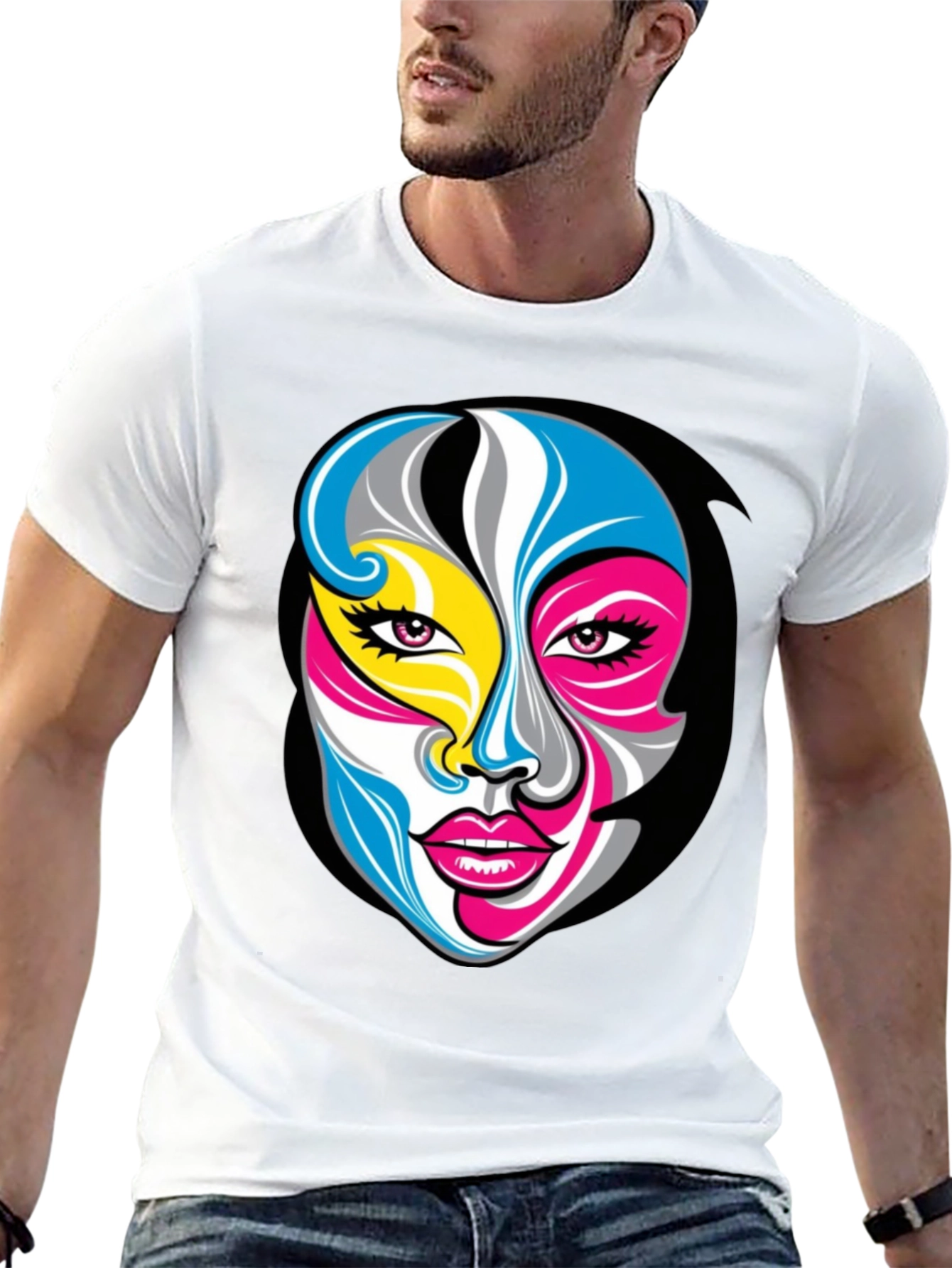 Abstract Face Graphic Tee - Unisex Black T-Shirt