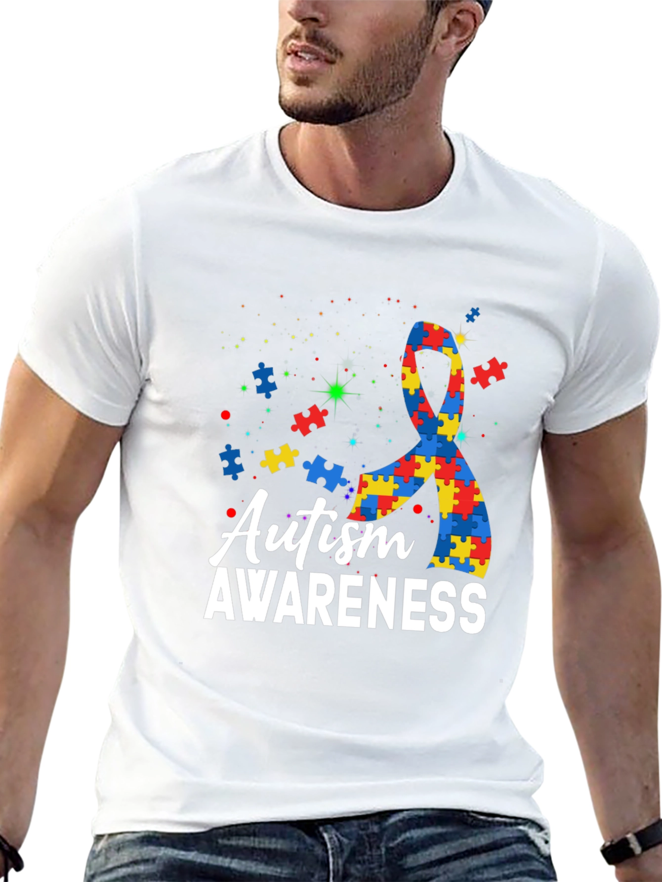 Autism Awareness Puzzle Ribbon Graphic T-Shirt